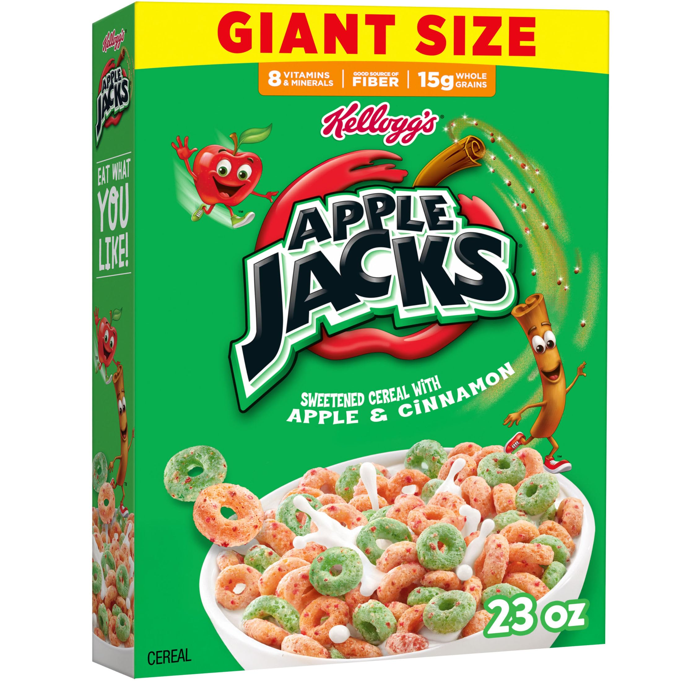 Kellogg’s Apple Jacks Breakfast Cereal, Kids Snacks, Family Breakfast, Giant Size, Original, 23oz Box (1 Box)