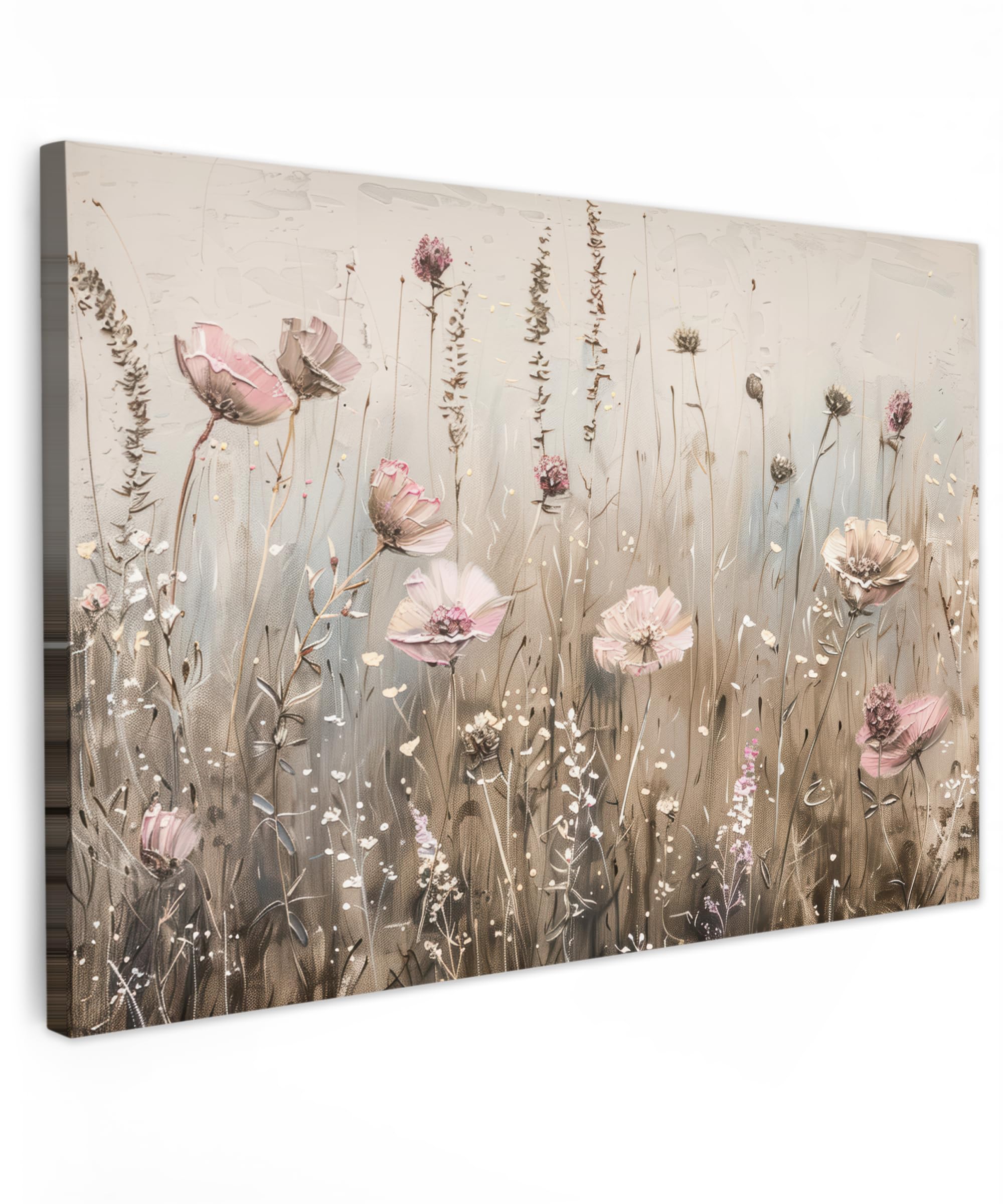 MuchoWow© Canvas Wall Art Work 47"x31" / 120x80 cm House Decoration for Living Room Home Decor Pictures Walls Flowers - Pink - Modern - Beige — image 1