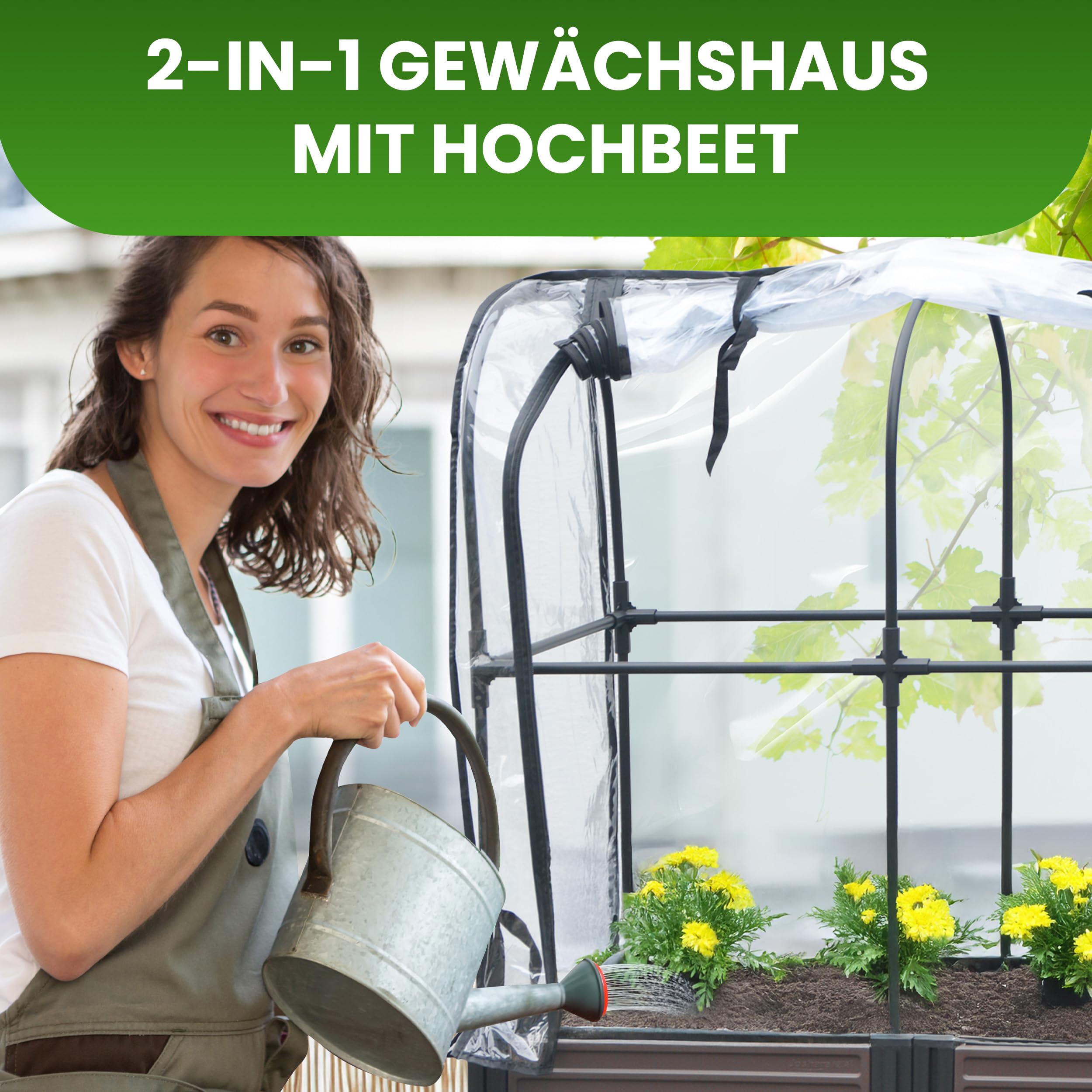 Gartenwelt Riegelsberger Hochbeet mit 2 Ebenen und Frühbeet auf Rädern 82x41xH135 cm Foliengewächshaus für Garten