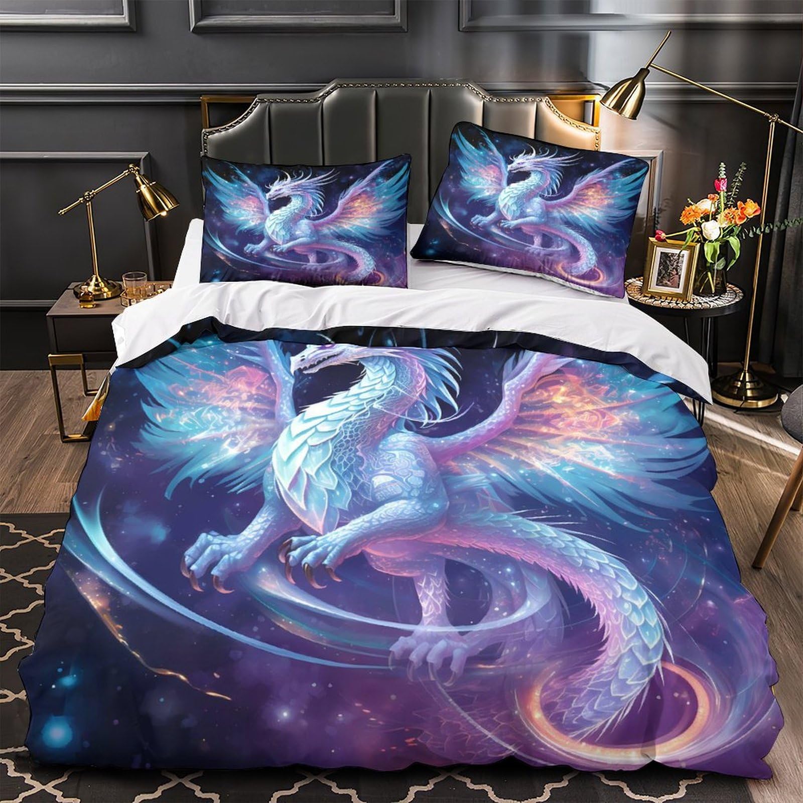 Housse de couette 260x220cm rose émeraude avec ses taies d'oreiller