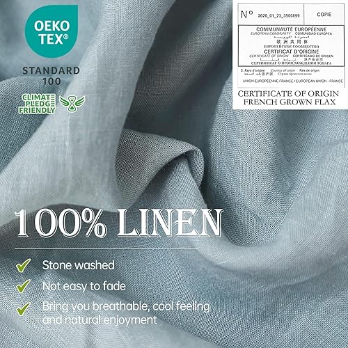 Miniatura 2 de Simple&Opulence - Juego de sábanas de lino 100% lavado, estilo básico, 4 piezas (1 sábana encimera y 1 sábana bajera y 2 fundas de almohada), lino