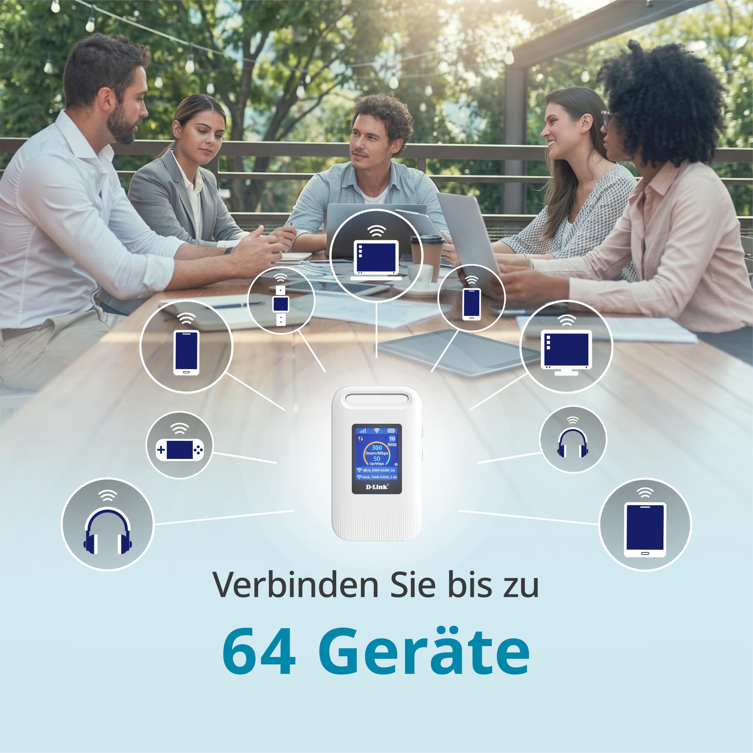 D-Link DWR-933W 4G LTE+ AX600 Wi-Fi 6 Mobiler Hotspot, Tragbarer SIM-Router mit LCD-Display, Dualband WLAN, Verbindung für bis zu 64 Geräte, 3000-mAh-Akku, USB-C