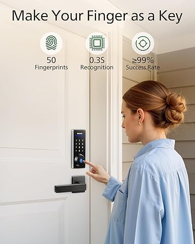 Miniatura 2 de Philips Cerradura de puerta electrónica de huellas dactilares, cerradura de puerta de entrada sin llave con pantalla táctil, batería de larga