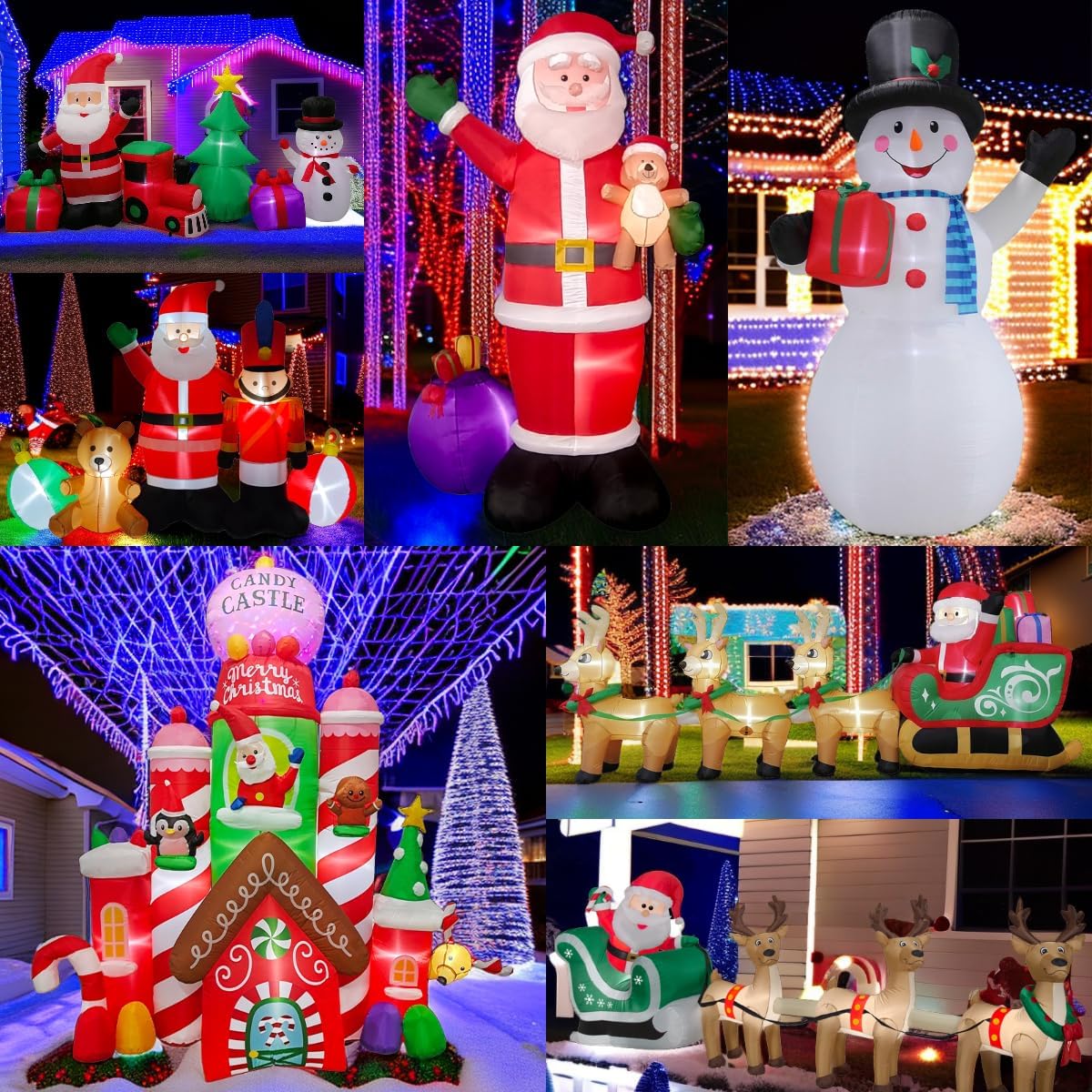 10 Foot Tall Giant Christmas Inflatable Santa Claus with Gift Bag and Bear, Build-in led Lights, Outdoor Indoor Holiday Decorations Blow up Lawn Inflatables Home Family Decor Yard Decoration