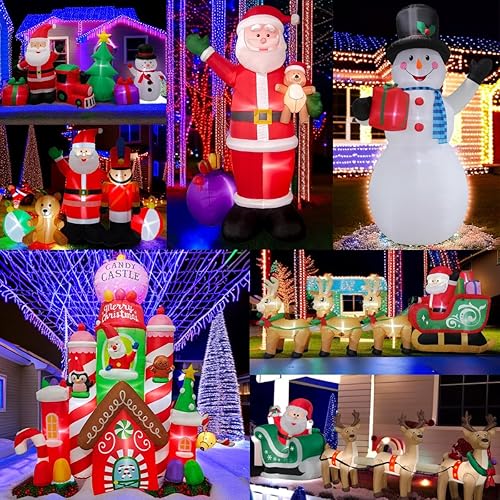Inflables gigantes de Navidad iluminados de 12 pies, Papá Noel en trineo con 3 renos, luces LED integradas para interiores y exteriores,