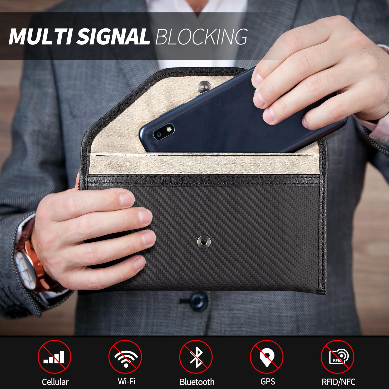 T-carbon Faraday - Funda para teléfonos y llaves de coche, bolsa Faraday de fibra de carbono, bloqueo de señal RFID, antiseguimiento, antirrobo y antirrobo, funda Faraday para privacidad de datos