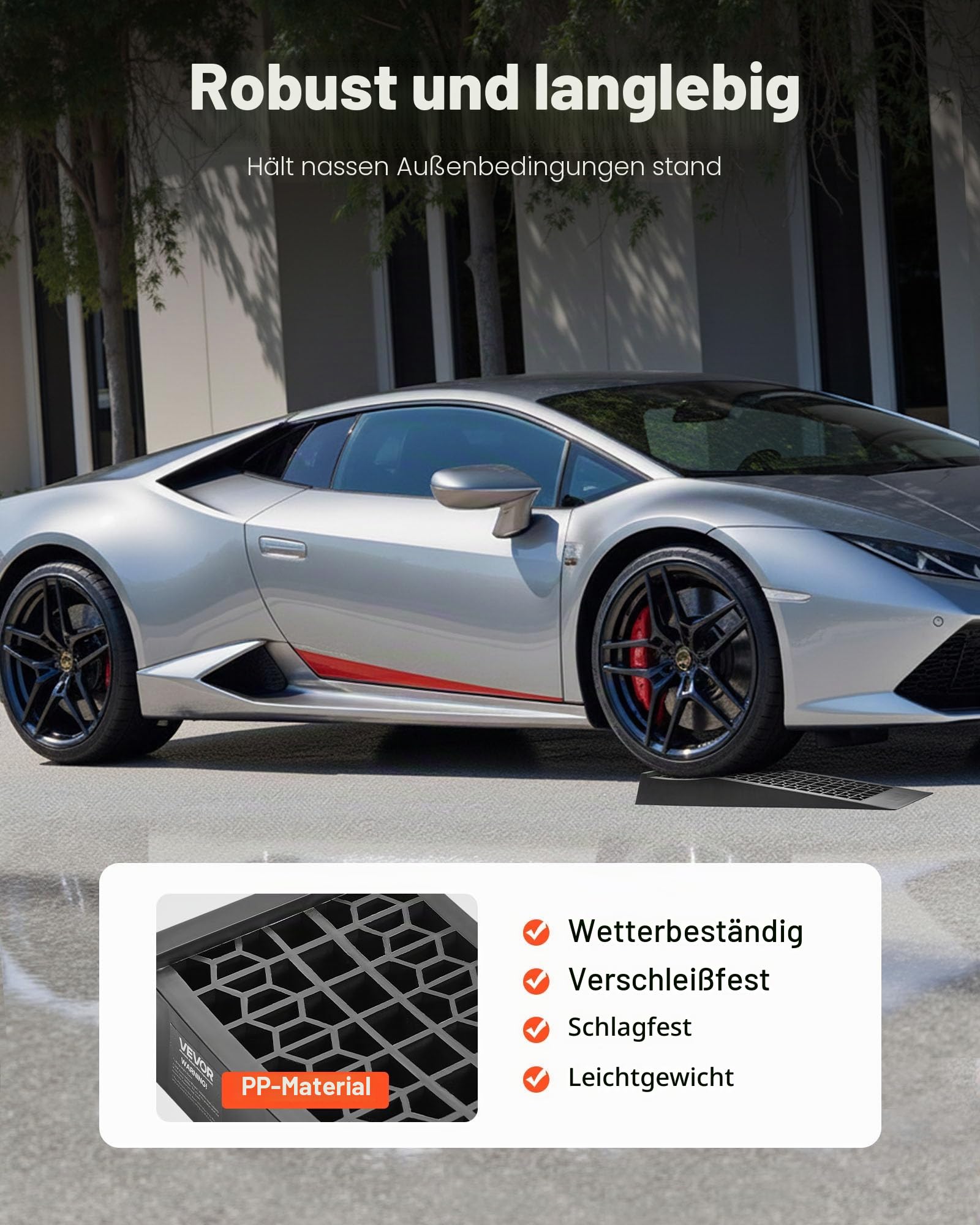 VEVOR Autorampen Auffahrrampen 4 STK. 65 mm Hubhöhe, tragbare & Flache Auto-Servicerampen für Wartung in der Garage & Ölwechsel & Fahrzeuge mit niedrigem Fahrgestell, 9072 kg belastbar Auffahrhilfe