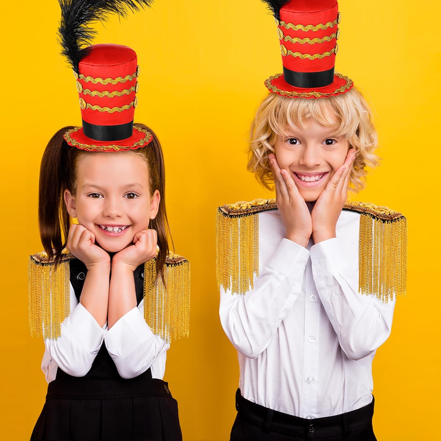 Tigeen Ringmaster Costume for Women Ringmaster Hat Gold Shoulder Epaulettes Circus Lion Tamer Majorette Mini Soldier Headband - Image 7