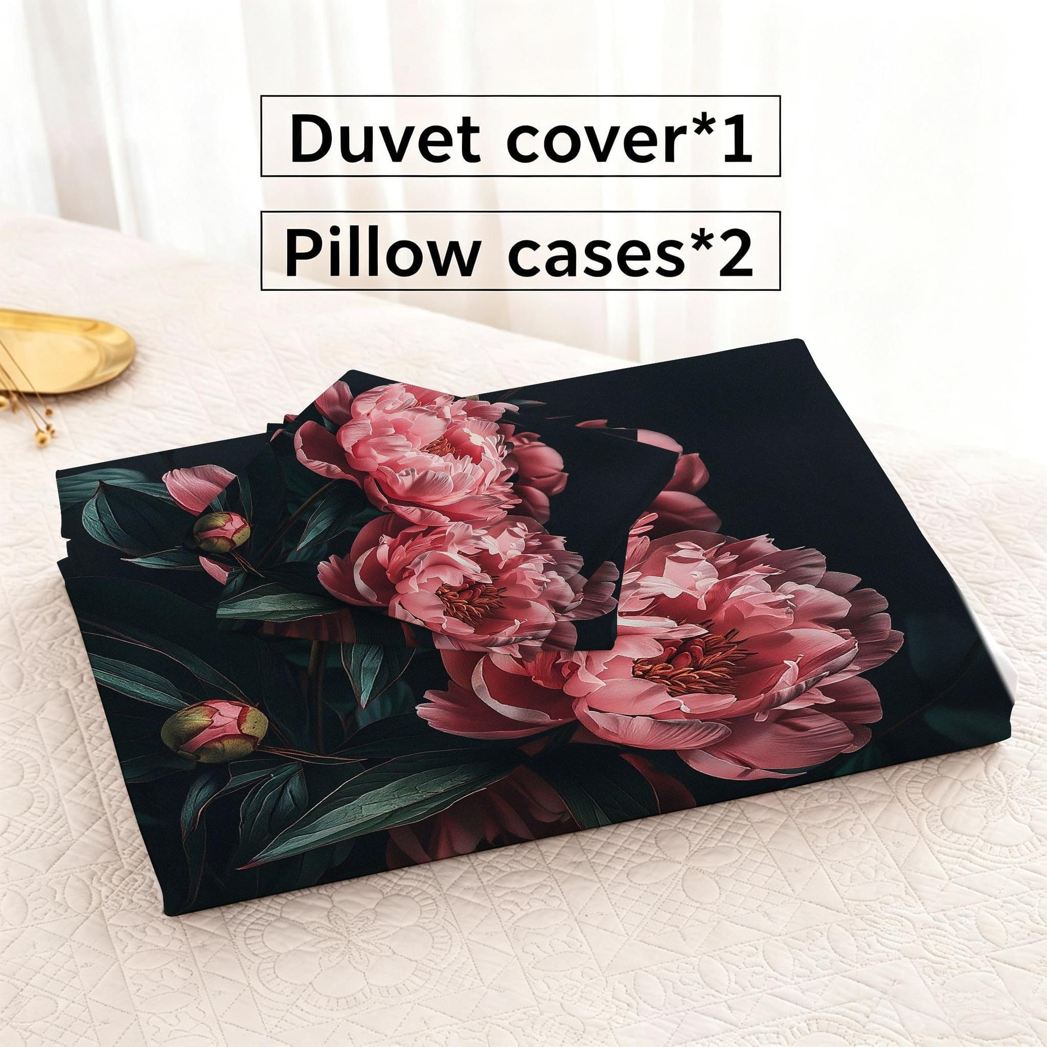 Copripiumino Matrimoniale Peonia Rosa 260x240, ZW756 | Traspiranti Durevoli Microfibra, per Tutta la Famiglia, Matrimoniale, per Tutte le Stagioni, con 2 Federe 50x80 cm