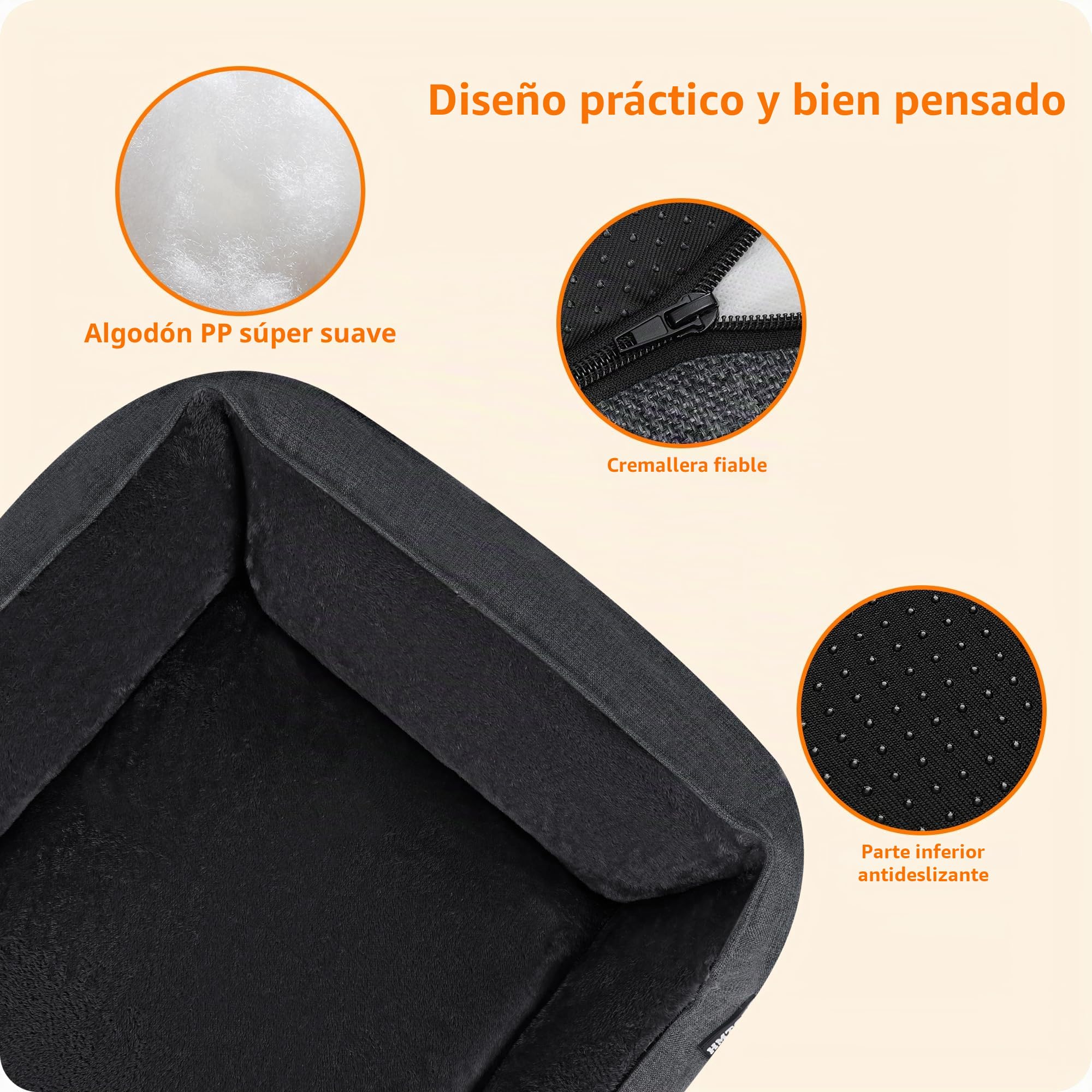 HMTOPE Cama para perros XXL, extraíble, lavable, 120 x 90 cm, gris oscuro | Sofá antiansioso para perros, suave y transpirable, cesta para perros, parte inferior antideslizante