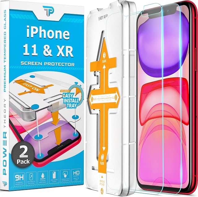 Power Theory Screen Protector for iPhone 11/iPhone XR Tempered Glass [2-Pack] with Easy Install Kit [Case Friendly][6.1 Inch]