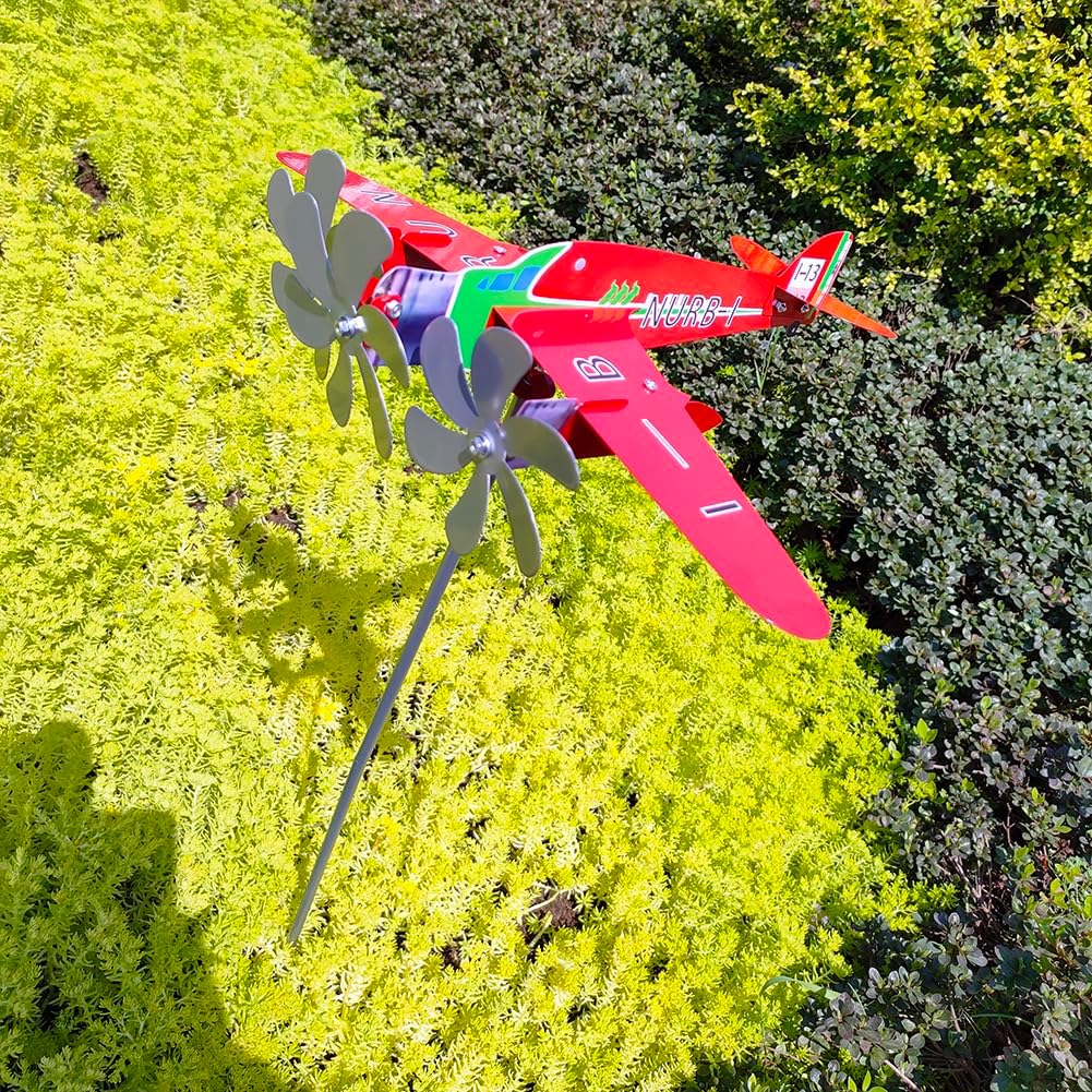 Red Airplane Weathervane, Kinetic Metal Wind Spinners for Yard and Garden, 3D Kinetic Wind Spinner Wind Catchers Sculpture, Airplane Weathervane Metal Wind Spinner