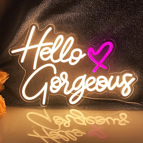 Miniatura 9 de Letrero de neón con texto en inglés "Hello Gorgeous Neon", luces LED de neón rosadas para el hogar, boda, cumpleaños, telón de fondo, fiesta de
