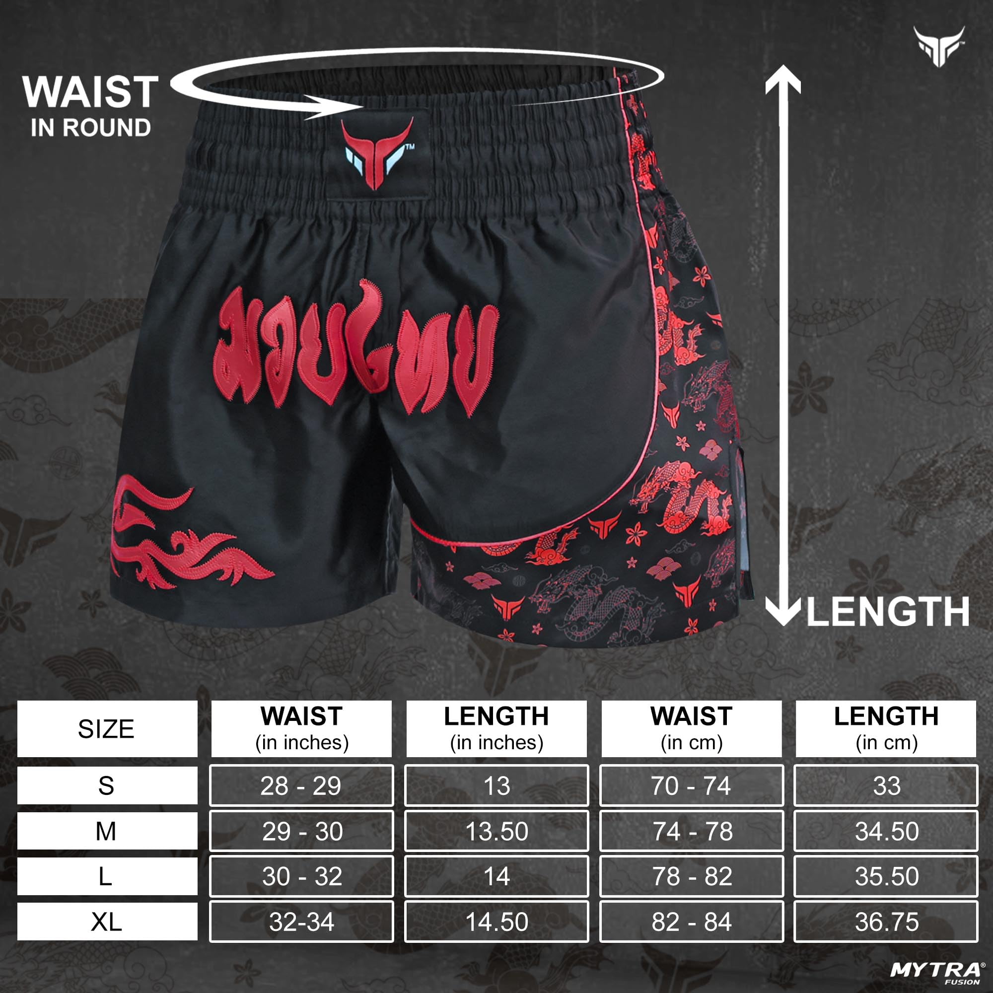 Mytra Fusion Shorts de Kickboxing para Hombre Slim Fit Short Length – Pantalones Cortos Muay Thai para MMA, Grappling, Artes Marciales y Combate en Jaula