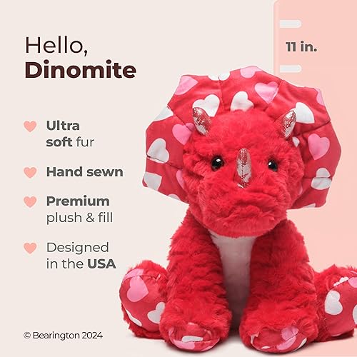 Miniatura 2 de Bearington Dinomite Dinosaur - Animal de peluche para el día de San Valentín, triceratops rojo de 11 pulgadas, regalo de dinosaurio de San Valentín