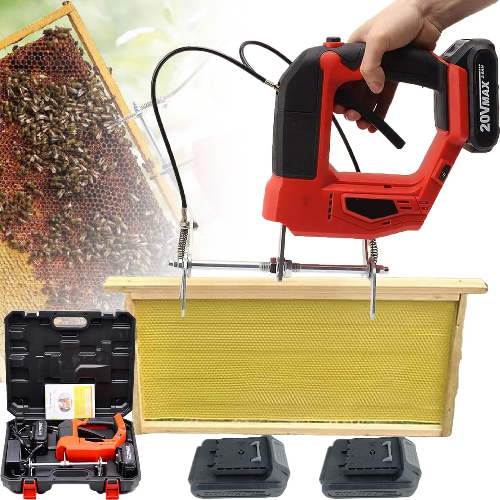 Atwynd Electric Handheld Beehive Shaker, Portable Cordless Bee Shaking Remover Red-2batteries