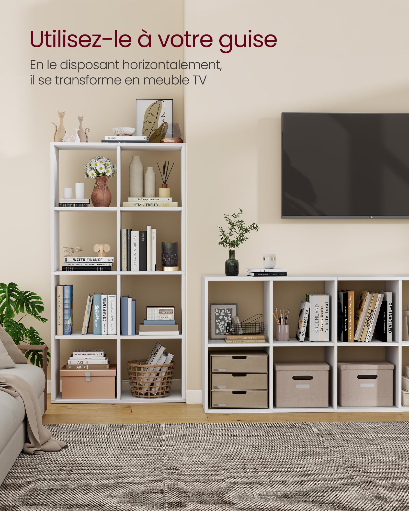VASAGLE Custos Collection - Bibliothèque, Meuble de Rangement, avec Compartiments Ouverts, pour Salon, Chambre, Bureau, Étagère sur 4 Niveaux, 30 x 66,4 x 130,2 cm, Blanc Nuage LBC408WB01