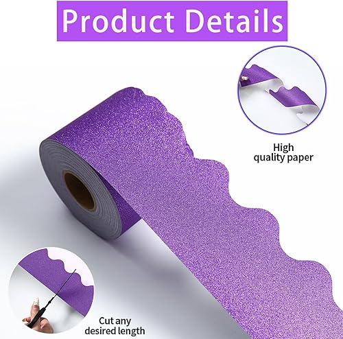 Miniatura 31 de Bordes de tablón de anuncios de 65 pies, bordes festoneados brillantes, borde decorativo para póster, decoración de aula para escuela, tiras de Verde