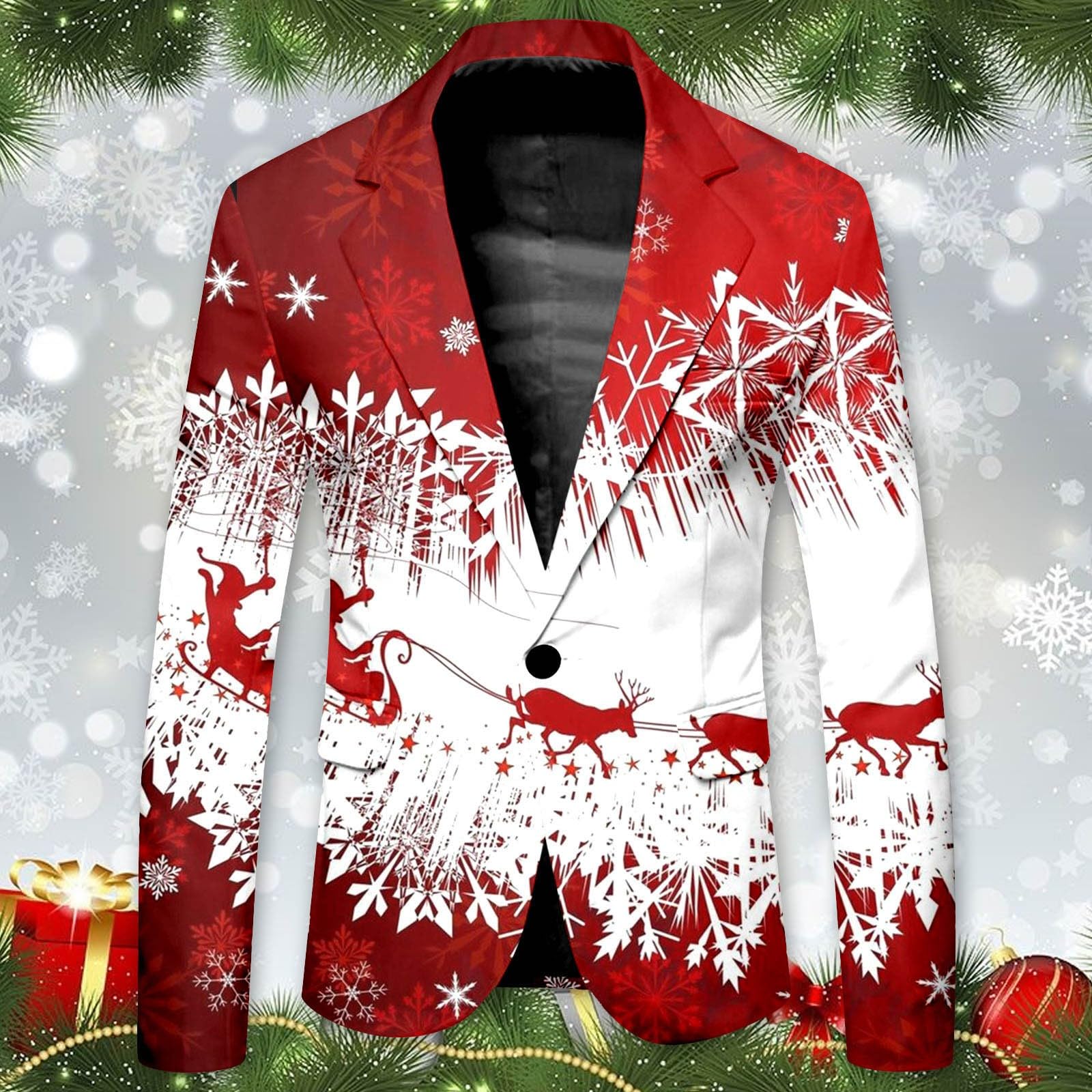 Generisch Maglione natalizio da uomo, a maniche lunghe, con scollo rotondo, con renna, maglione invernale di grandi dimensioni, termico, per Natale, maglione sportivo