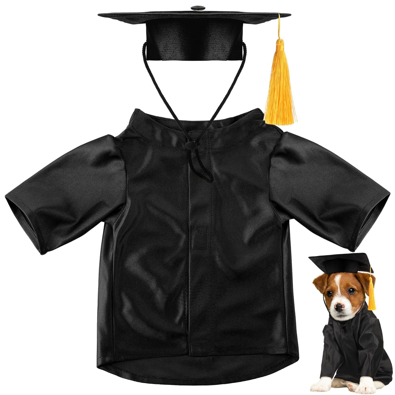 Dog Graduation Cap and Gown with Tassel – Pet Graduation Costume Adjustable Puppy Outfit Academic Hat Formal Gowns for Small Dogs Cats Ceremony Party Photo Shoot (Black,L)