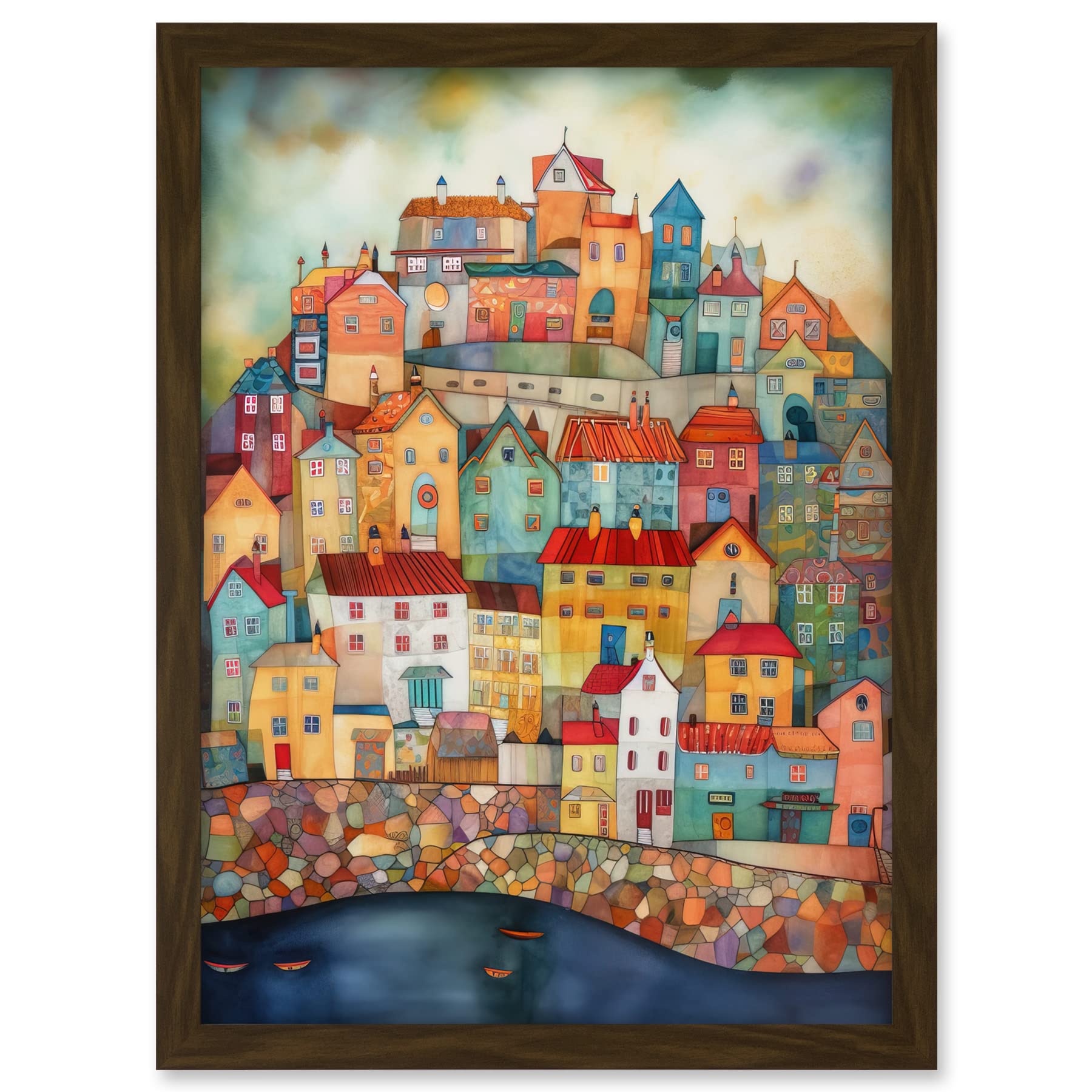Artery8 Home By The Sea Folk Art Artwork Framed A3 Wall Art Print