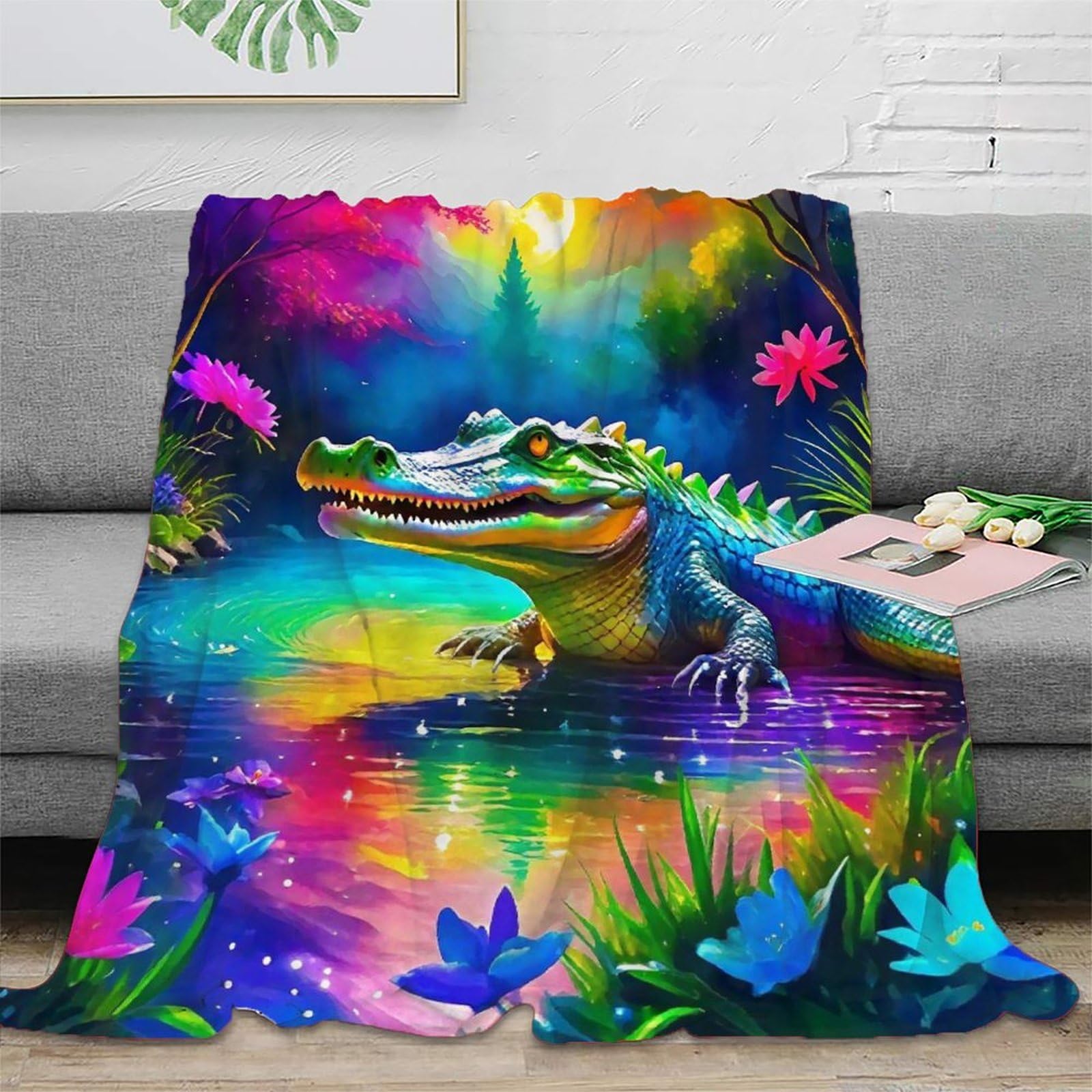 Couverture douce chaude crocodile grand plaid microfibre anti-froid pour canapé et lit adulte