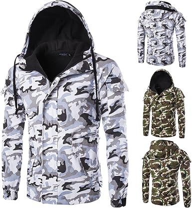 Amazon.com: Chaqueta con capucha para hombre, otoño e invierno, camuflaje,  manga larga, con cremallera, bolsillo, abrigo con capucha, algodón, parkas  : Ropa, Zapatos y Joyería