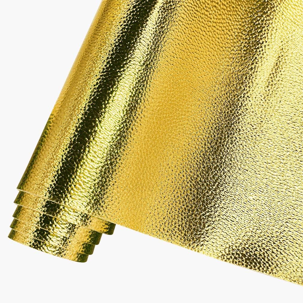 HYANG Metal Lychee Embossed Gold Faux Leather Sheets 1 Rolls 12"X53"(30cmX135cm),Faux Leather Very Suitable for Making Crafts, Leather Earrings, Bows,Handbag，Sewing