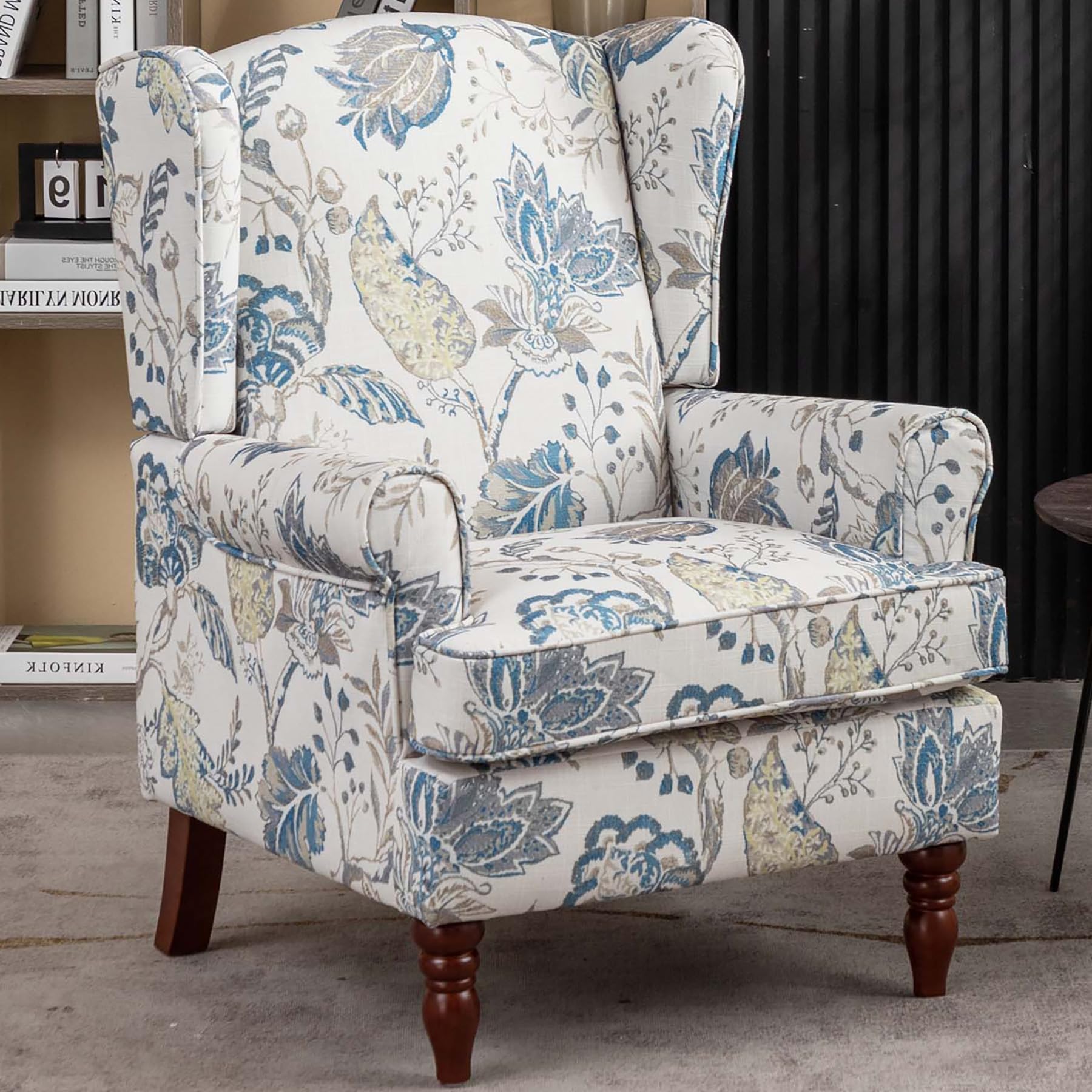 Nahenduo Vintage Floral Accent Chair, Wingback Chair with Arms for Living Room, Antique Occasional Side Chair|High Back|Ticken Seat Cushion|Fabric