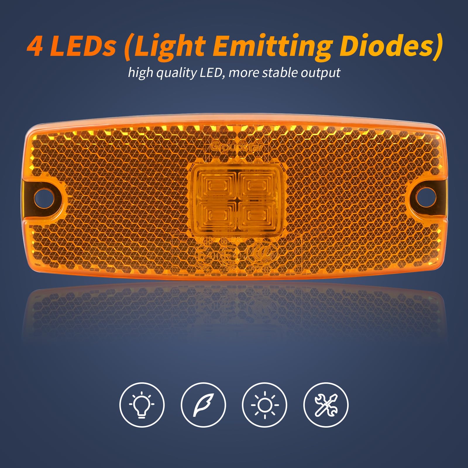 6 Fari Laterali LED Arancioni, 12V/24V Per Rimorchio IP65 Impermeabili Con Certificazione ECE R10, Per Rimorchio, Furgone, Camper, Camion