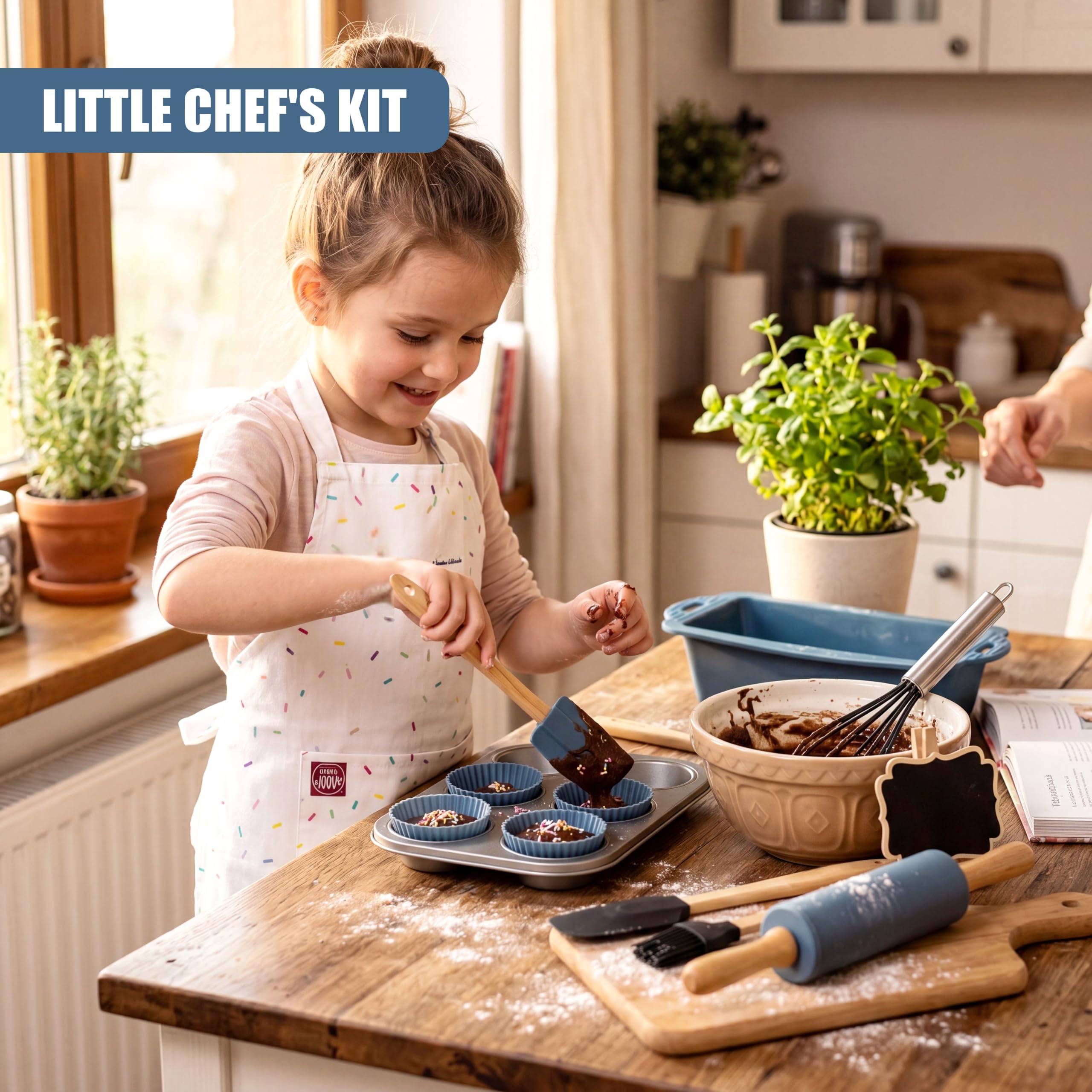 Silikon Backset für Kinder inkl Backform, Teigroller, Spatel, Pinsel, Schneebesen