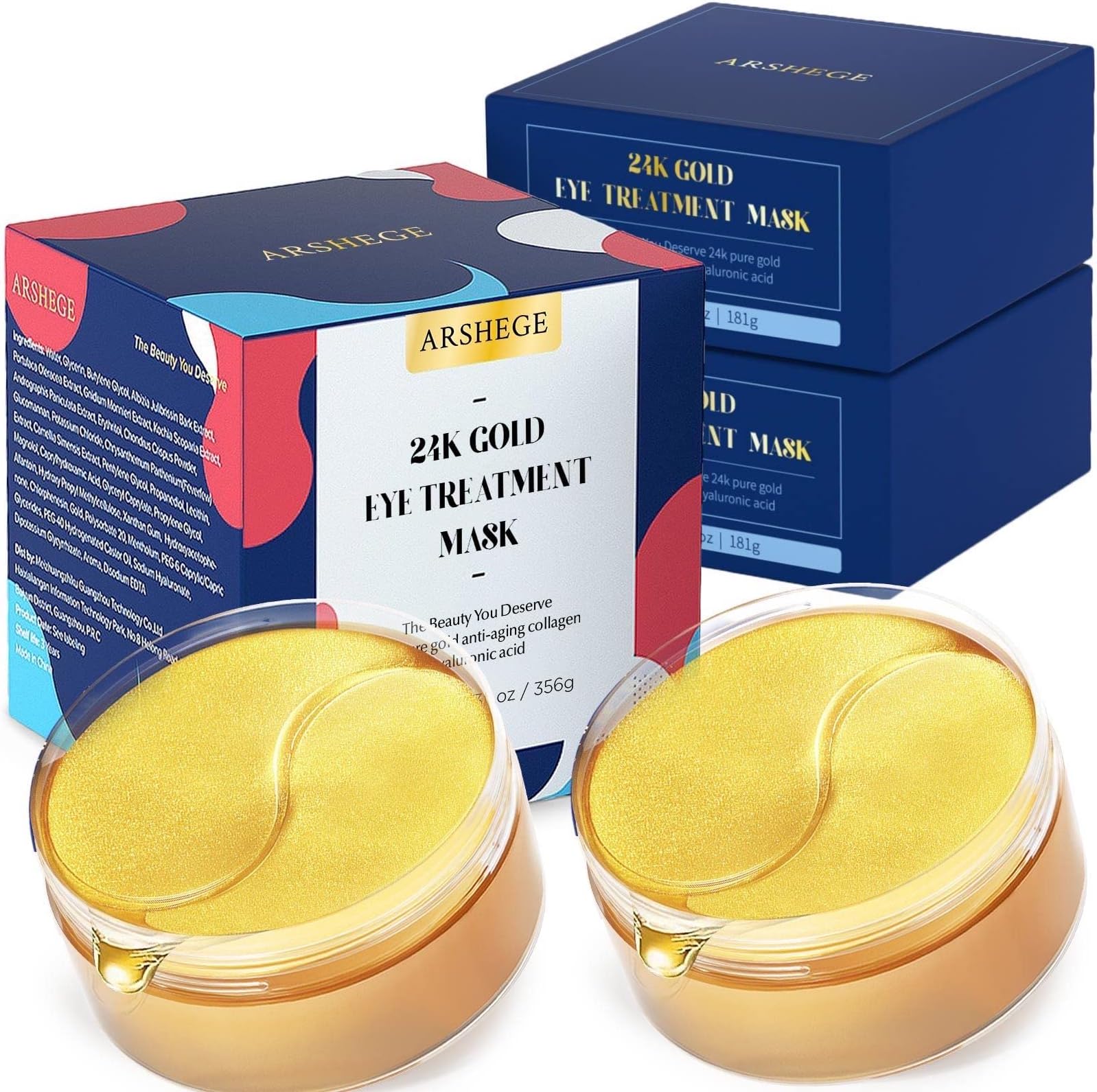 arshege 120 PCS 24K Gold Eye Patches for Puffy Eyes - Anti-Aging Collagen Hyaluronic Acid Under Eye Masks for Dark Circles, Puffiness and Wrinkles - Hydrating Skin Care