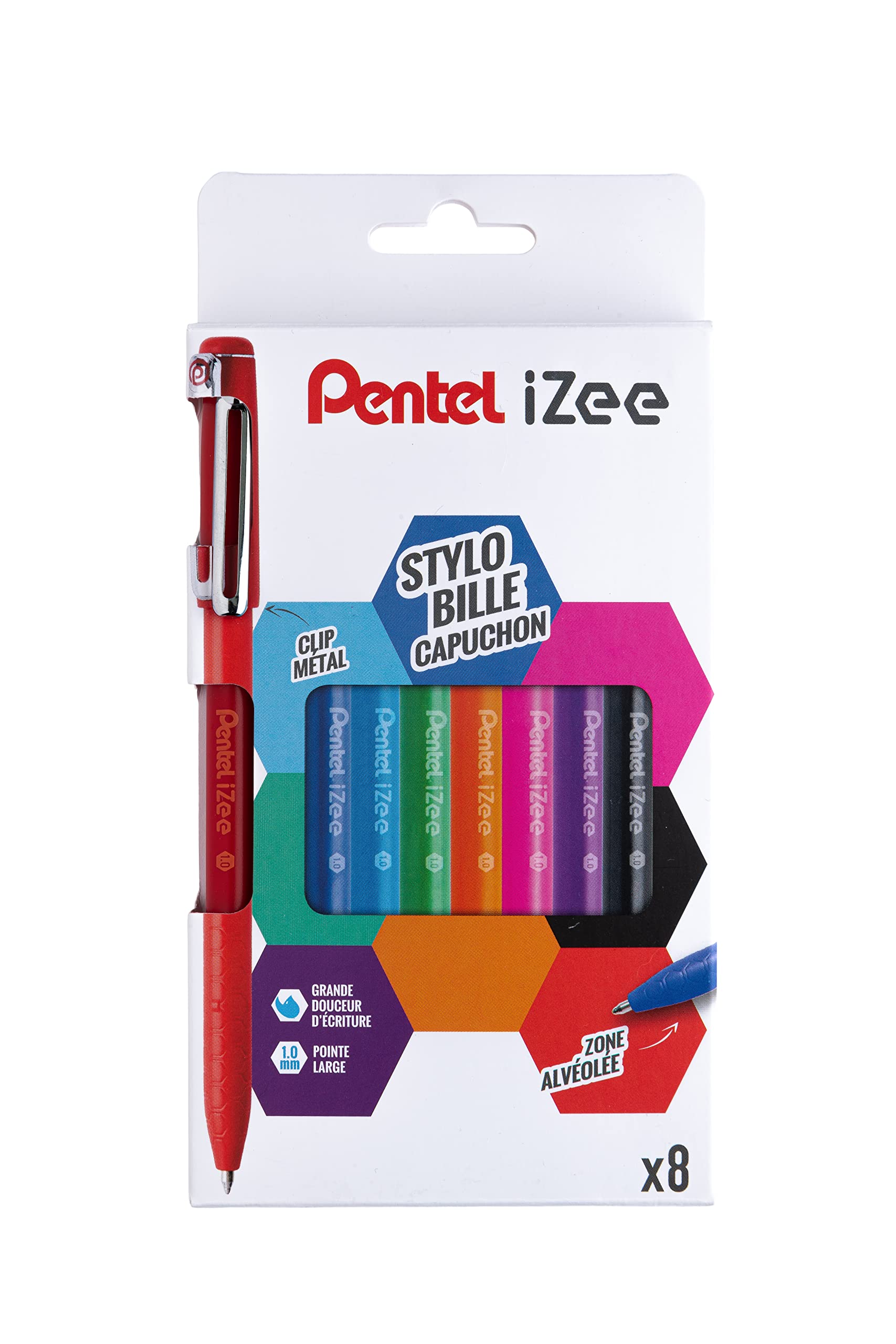 Pentel IZee BX460 - Penna A Sfera 1mm, Confezione Da 3 Colori Azzurro, Rosa, Viola - Scrittura Fluida E Morbida