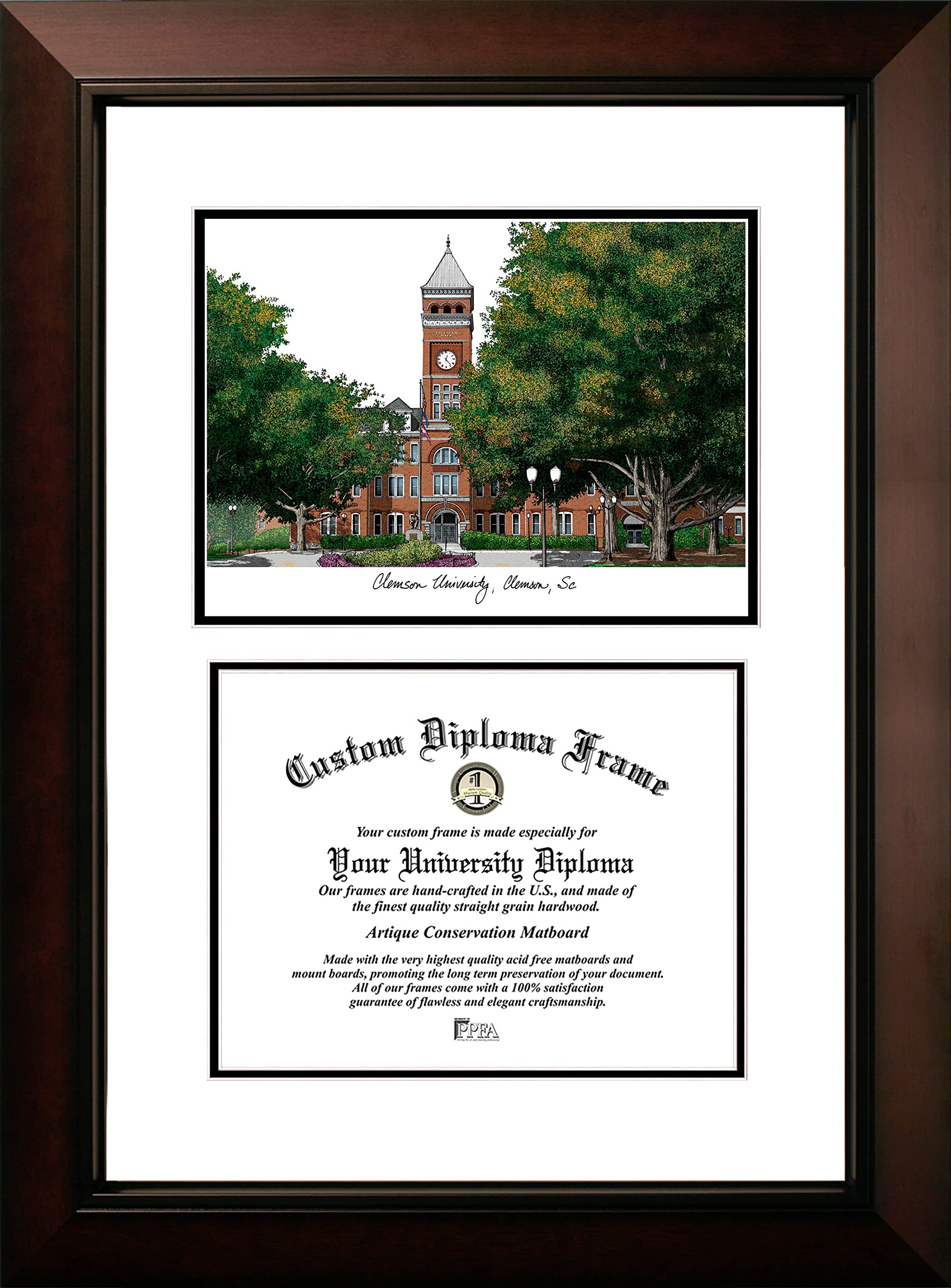 Cadre photo pour diplôme Clemson University en bois élégant legacy scholar 21,6 x 27,9 cm