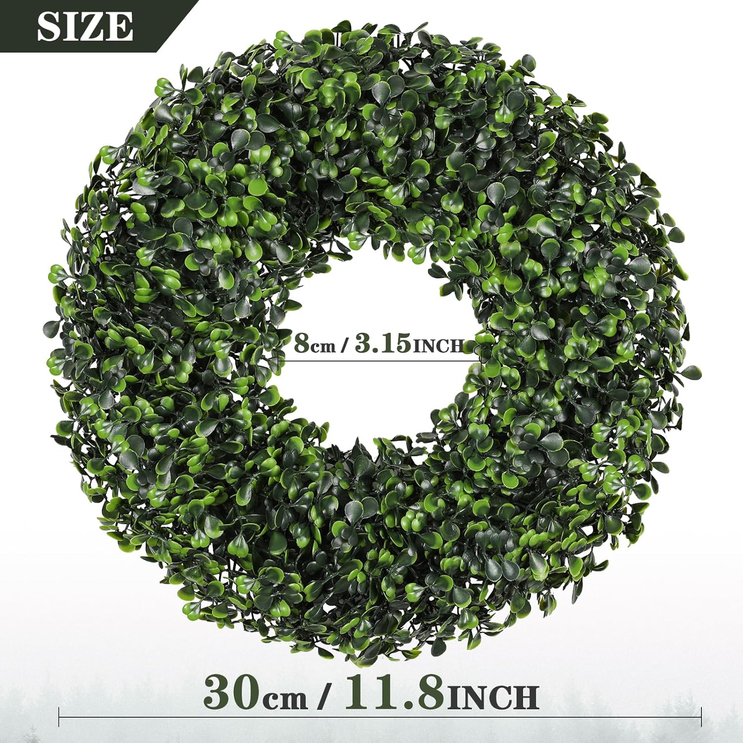 Small Boxwood Wreath 12 Inch Artificial Green Wreath for Front Door UV Resistant - All Seasons Winter Spring Summer - Indoor Outdoor Farmhouse Decor Perfect for Fireplace Cabinet (2pcs) - Image 2
