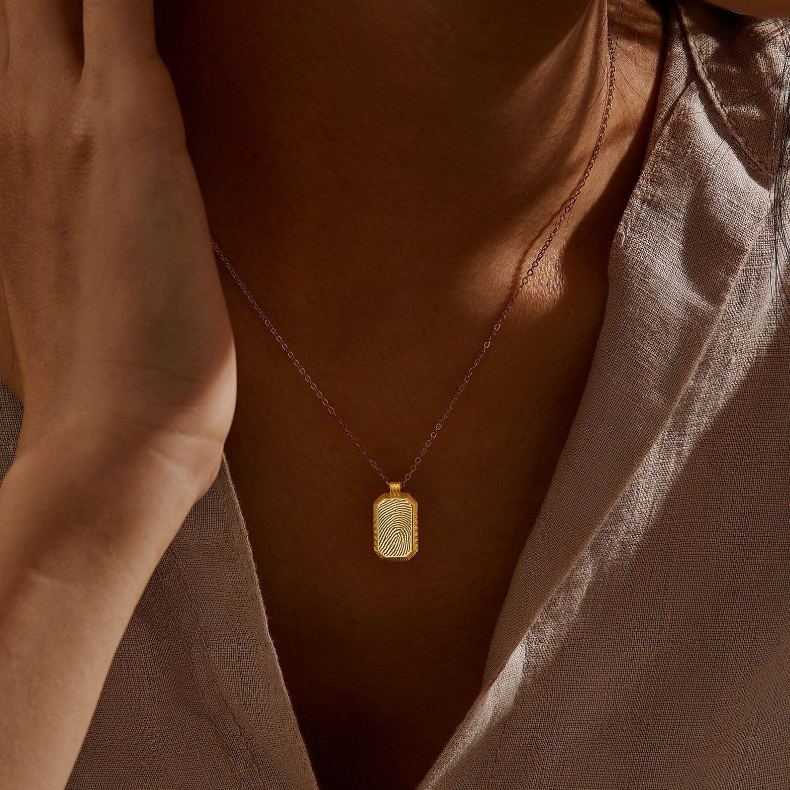 Huella del pulgar collar, huella digital joya, oro digital colgante conmemorativo para pérdida de madre recuerdo collar para ella Día de la Madre Navidad cumpleaños aniversario