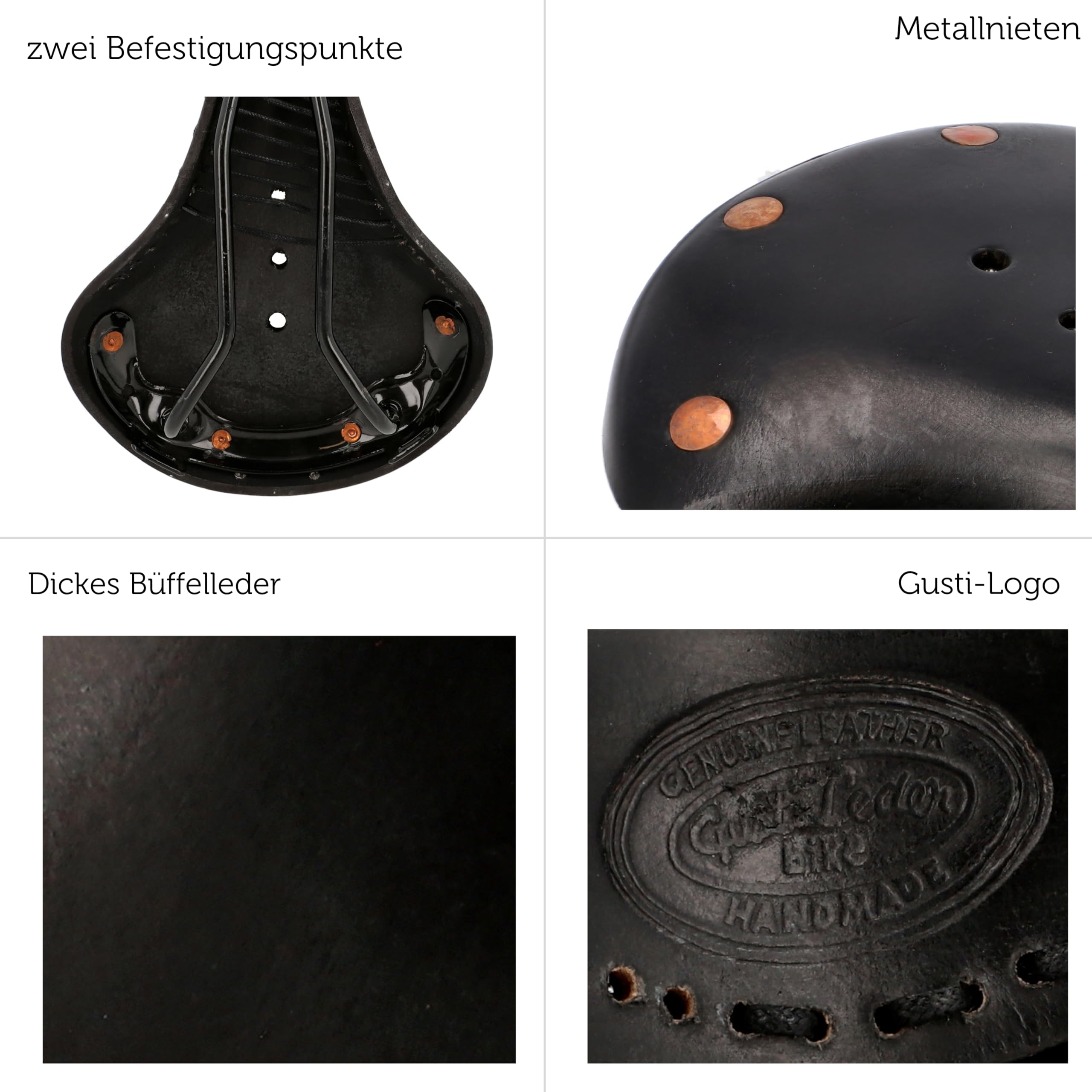 Gusti Fahrradsattel - Bernard H. Damen und Herren Sattel Fahrrad Ledersattel Cityrad Vintage Retro echt Leder