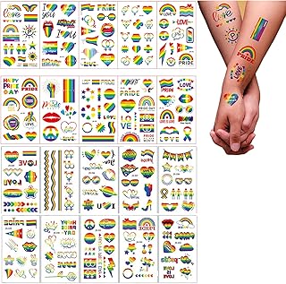 20 Sheets 200PCS Pride Temporary Tattoos,LGBTQ Gay Lesbian Waterproof Rainbow Pride Tattoos,Stickers Decoration for Pride Parades Party Supplies