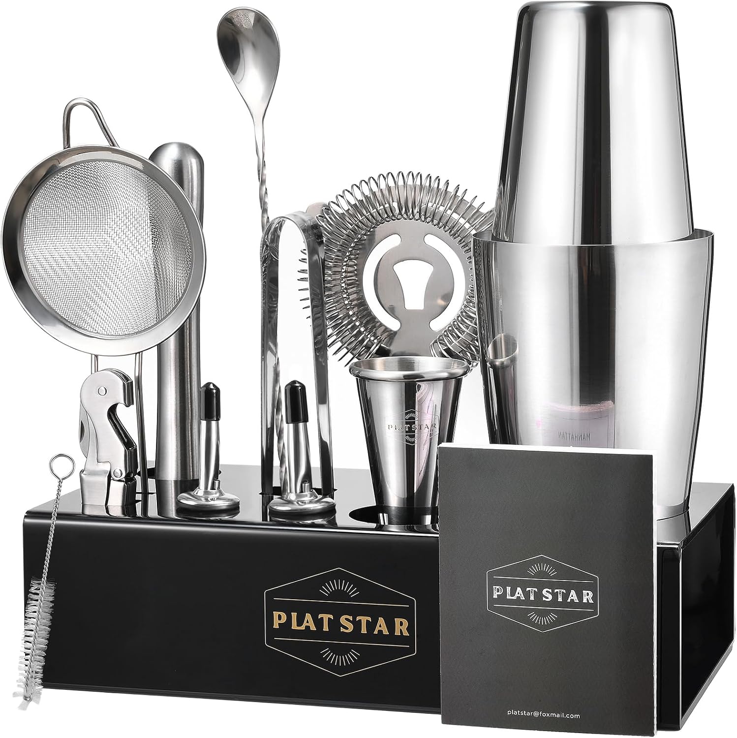 Mixology Bartender Kit | Home Bar Set Cocktail Shakers Bartending Kit | Bar Tools Boston Shaker Set with Stand | Professional Drink Mixing Martini Shaking Tins Barware Set w/Strainer