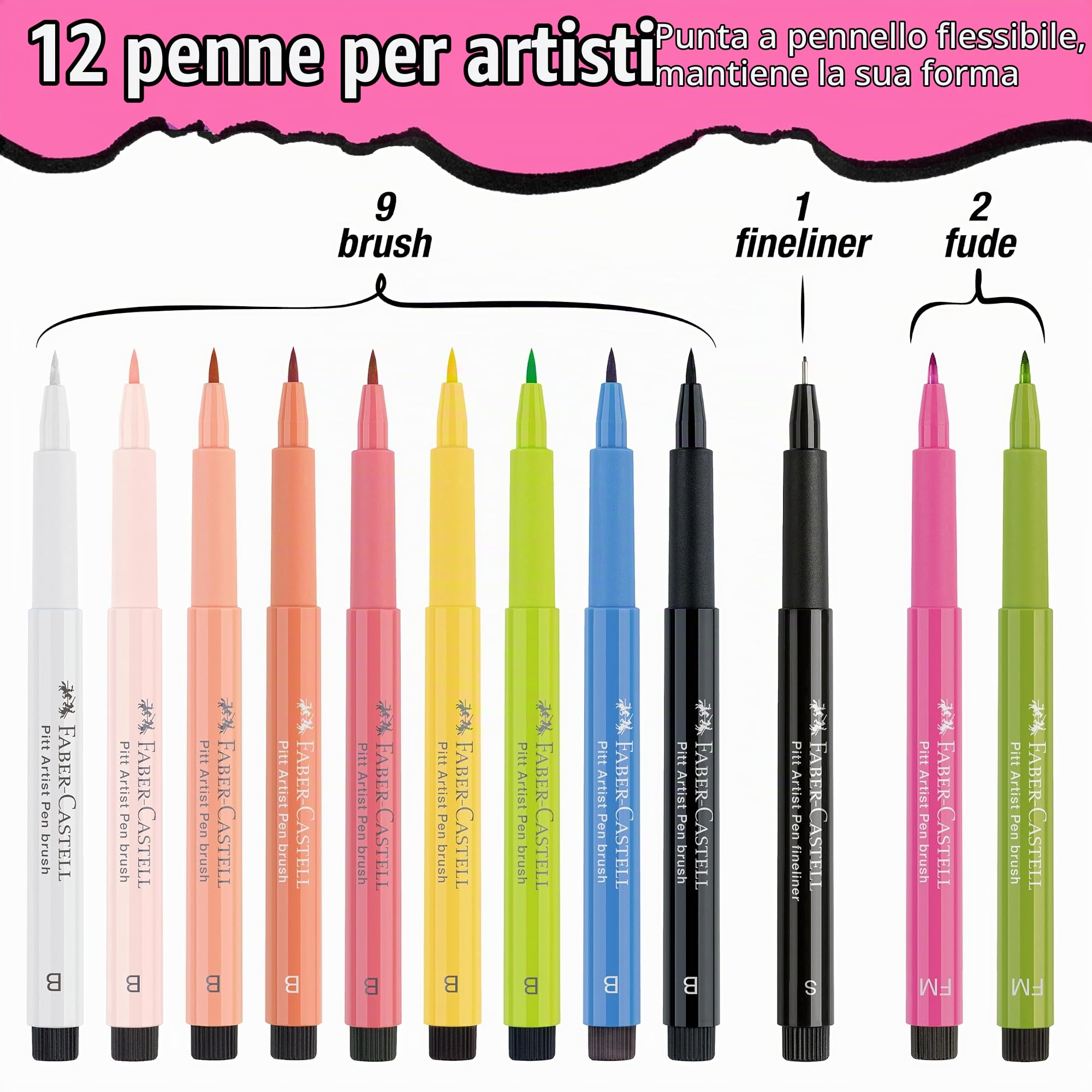 Faber-Castell - Set regalo con penne a inchiostro Pitt Artist Pen, Parigi | 12 pennarelli a pennello in confezione metallica, City Collection