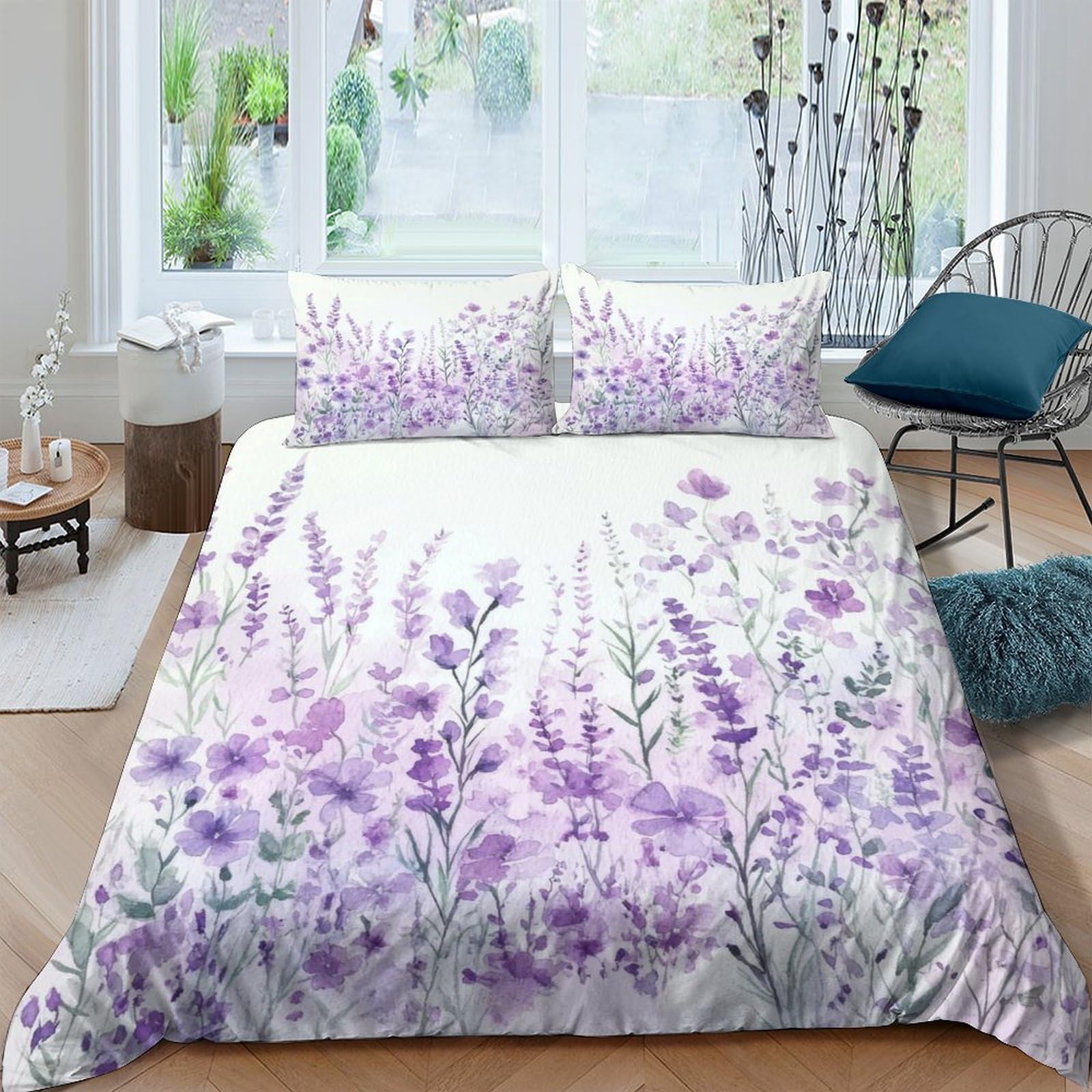 Ctjqhvkz Style-10 3D Printed Lavender Blossom Fitted Sheet Microfiber Purple Meadow Bed Cover For Bedroom Guest Room Decor Mattress Protection Single（135X200cm）