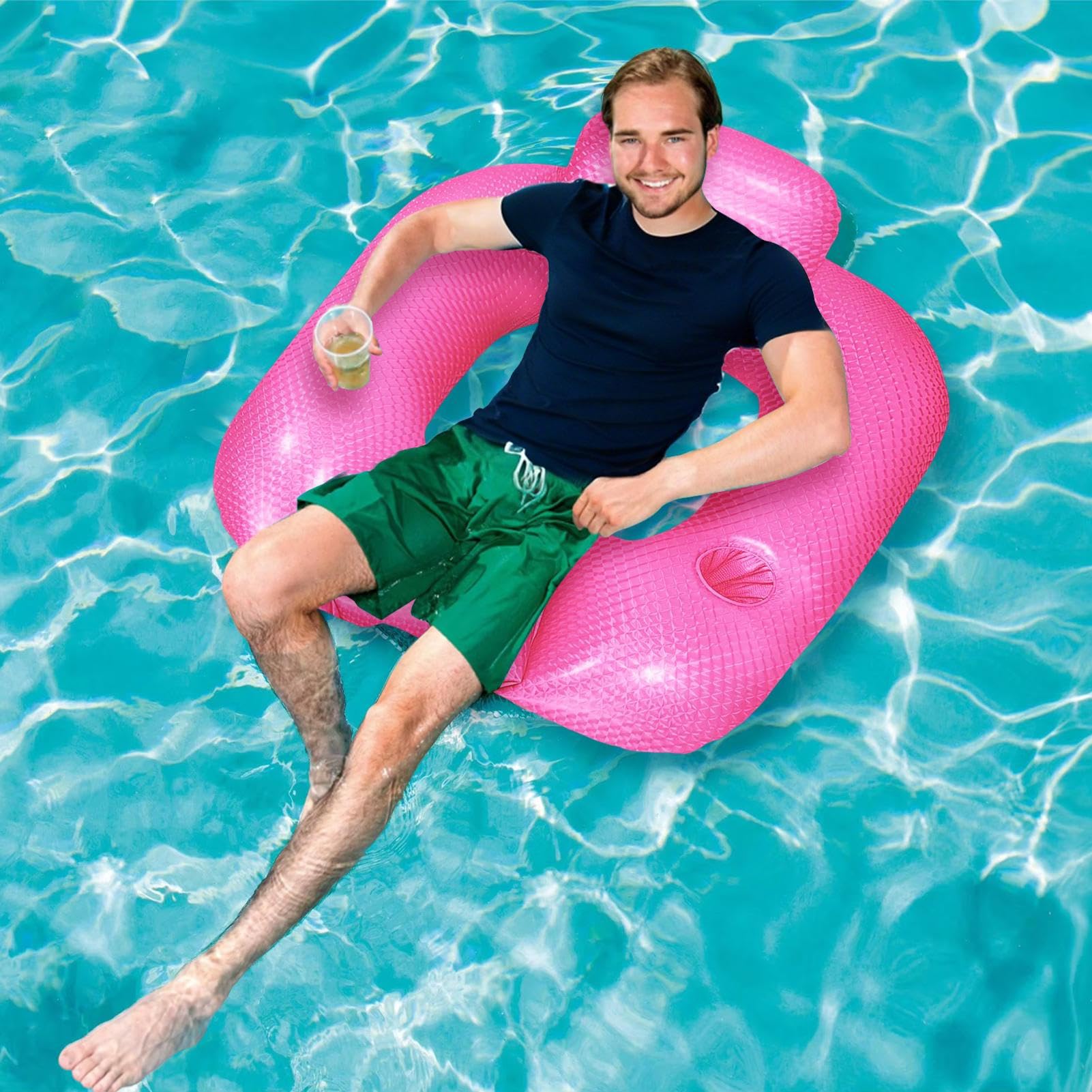 Keyubria Inflatable Pool Lounger Float, Portable Hammock Inflatable Rafts with Cup Holder, Swimming Pool Float For Adults, Relaxing Bed with Backrest for Party Summer Water Beach Lake Fun90x80x40cm