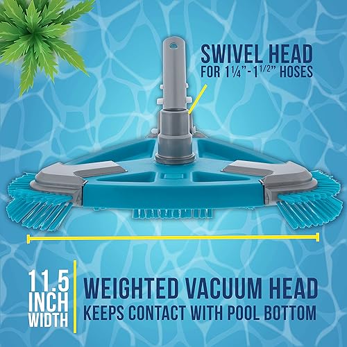 Miniatura 3 de U.S. Pool Supply Cabezal de aspiradora triangular con peso de lujo para piscina con cepillos laterales, conexión giratoria, mango EZ Clip - Para