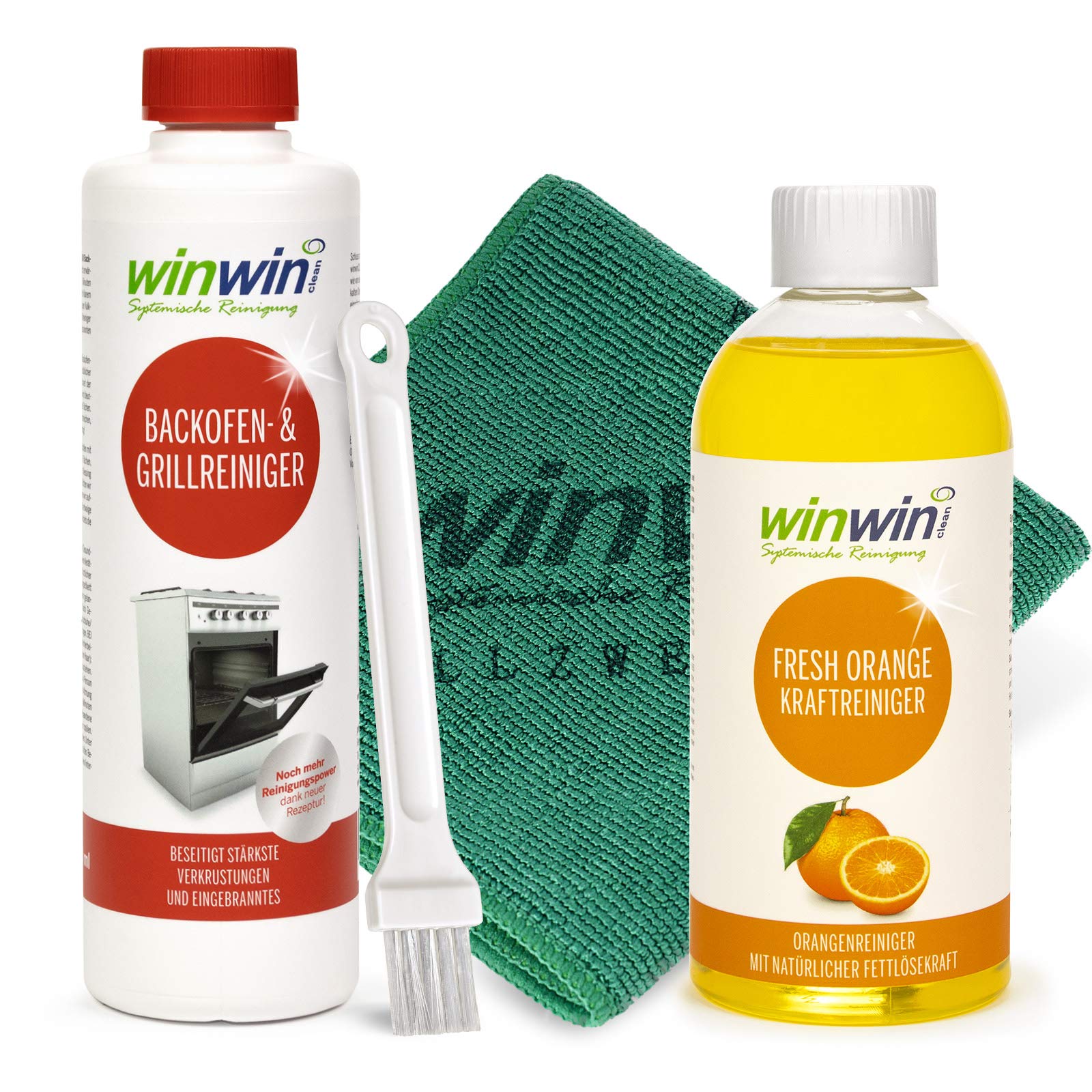 winwinCLEAN FRESH ORANGE 500ML + BACKOFENREINIGER 500ML + PINSEL + UNIVERSALTUCH