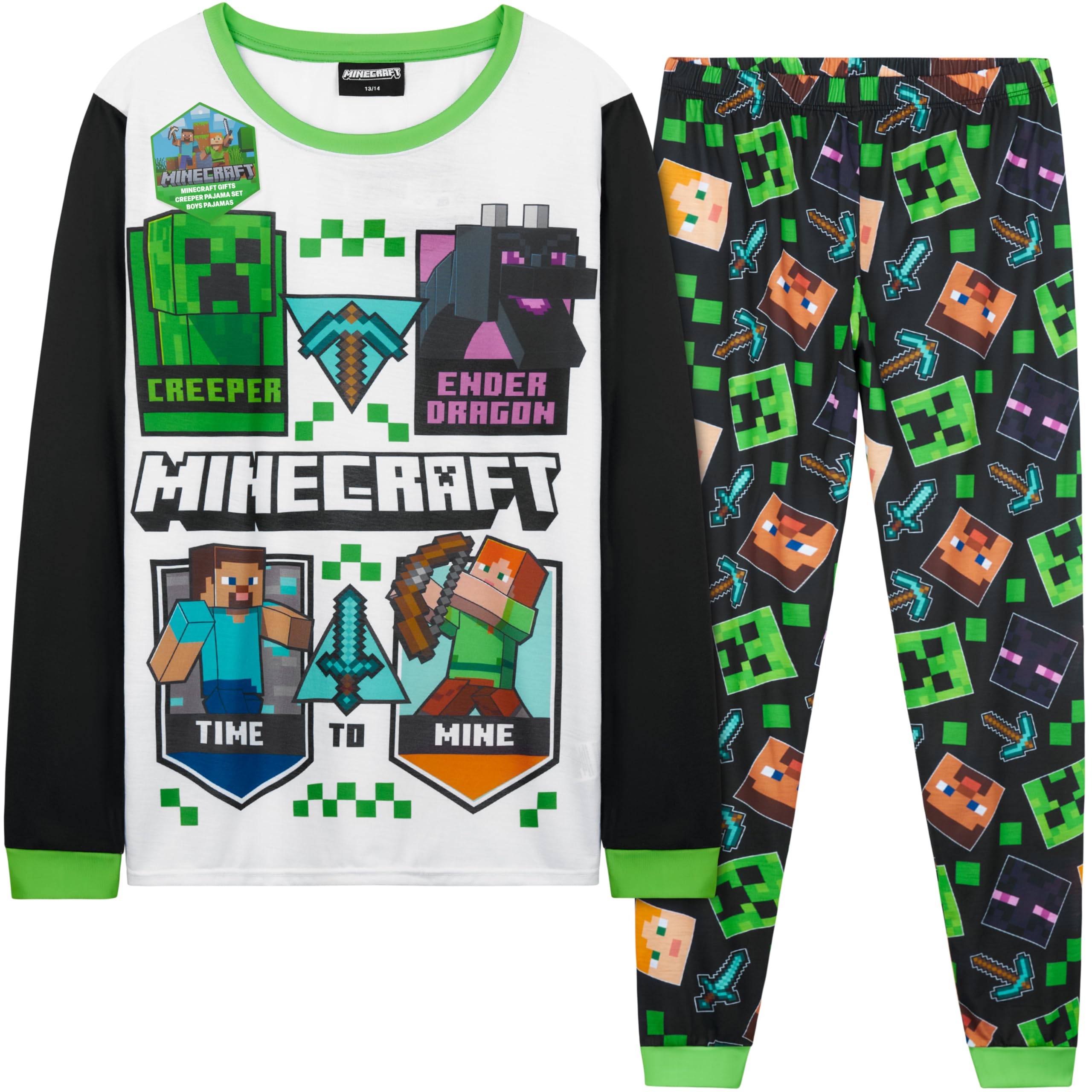 Get Trend Minecraft Boys Pyjamas Set, Long PJs for Kids & Teens, Creeper Loungewear Soft Nightwear, Gamer Gifts for Boys (7-8 Years, Multi Minecraft)