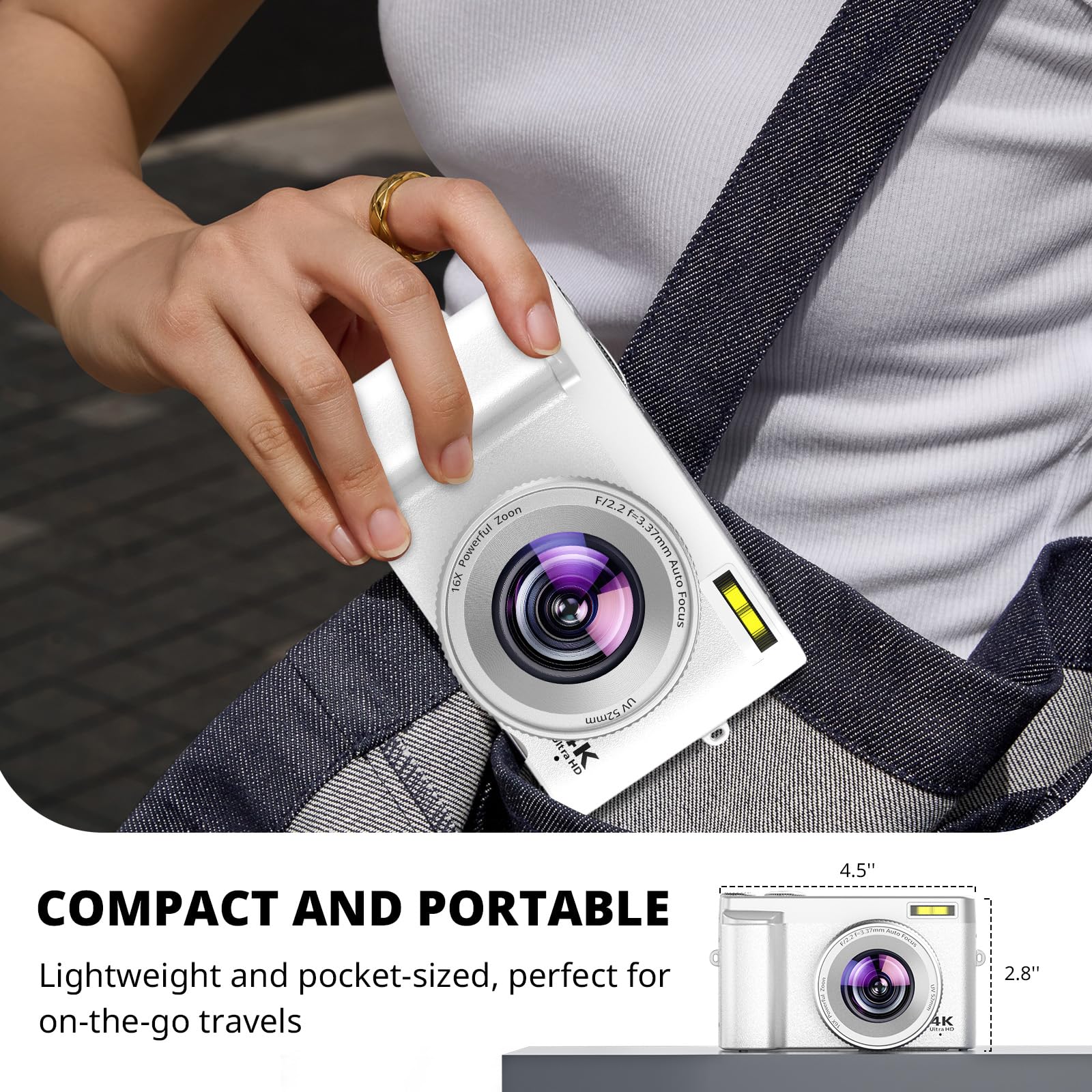 4K Digital Camera for Photography Autofocus, 2024 Latest 48MP Vlogging Camera for YouTube with SD Card, 2 Batteries, 3" 180°Flip Screen Compact Travel Camera for Teens with 16X Zoom, Anti-Shake,: Off White