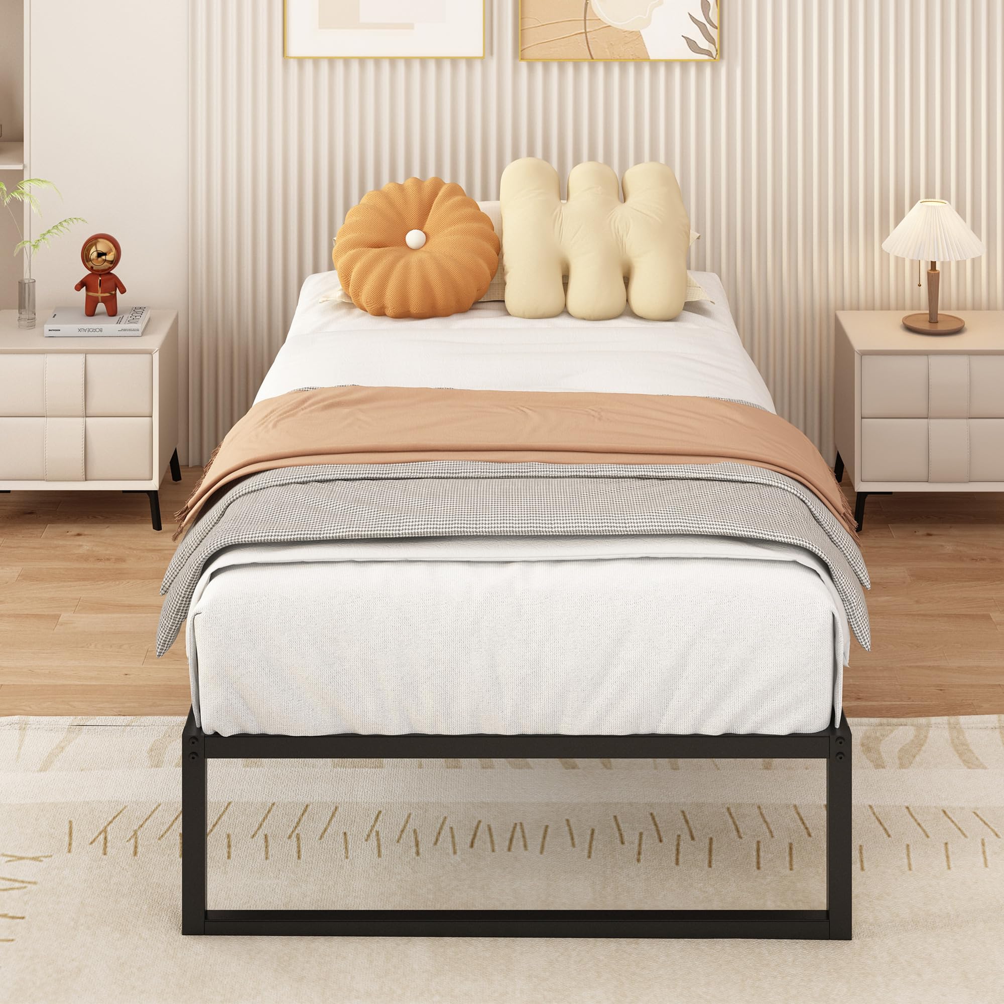 Yicensen Struttura Letto Singola 80x190 cm, Struttura Letto in Metallo, Supporto Solido, Facile da Montare, Design Silenzioso, Stile Moderno e Minimalista, Altezza 36 cm, Nero