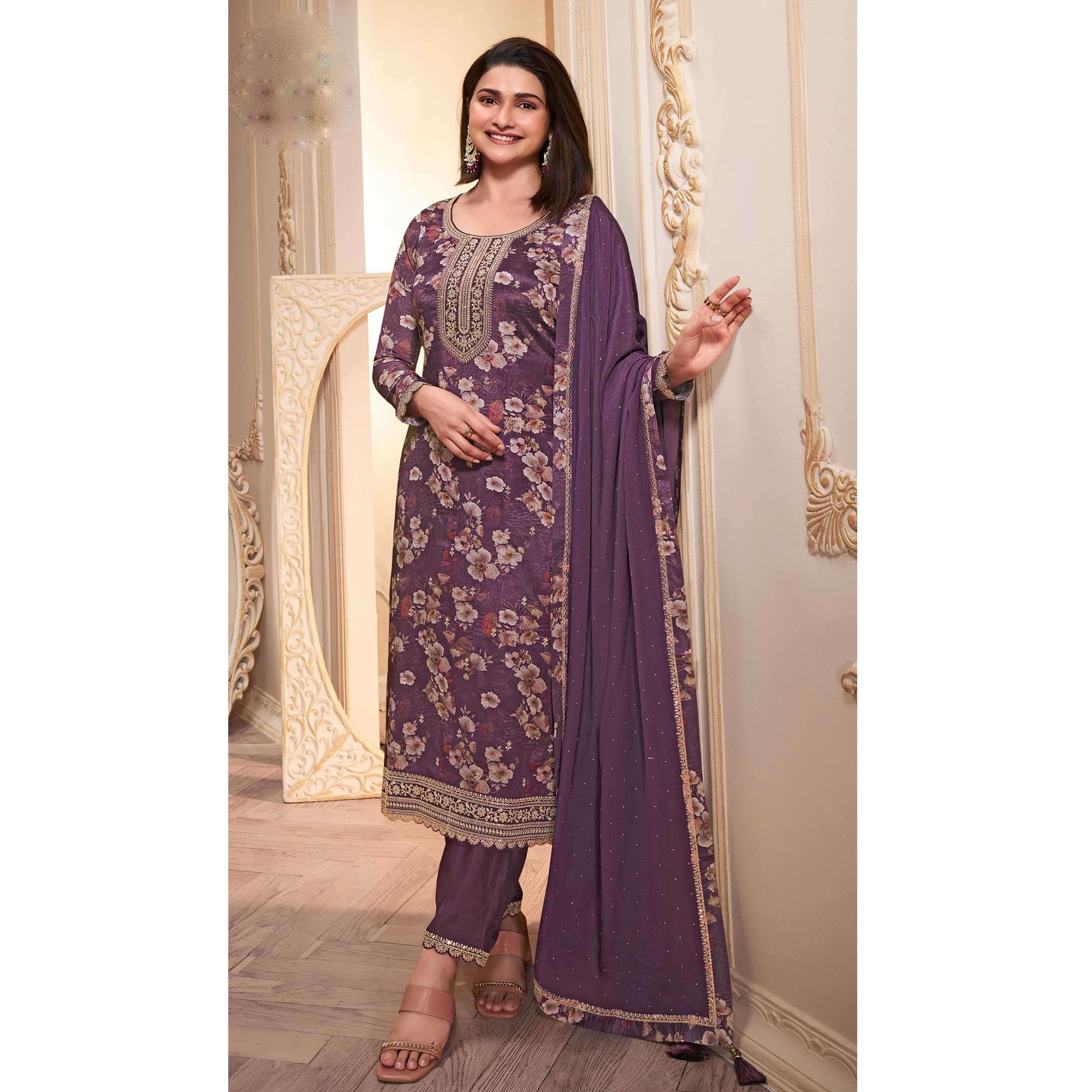 Pantaloni tradizionali da indossare abiti indiani pakistani cuciti Salwar Kameez, Viola, 34