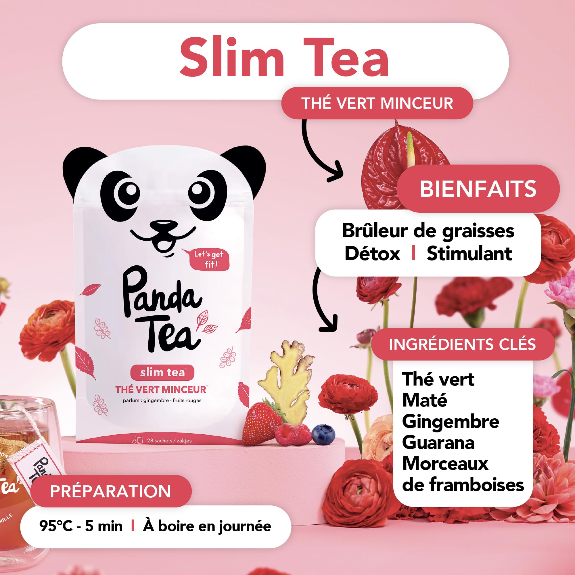 Panda Tea - Duo Minceur Slim Tea - Thé Vert Minceur - 56 Sachets Mousselines - Detox, Perte de poids & Sommeil Réparateur