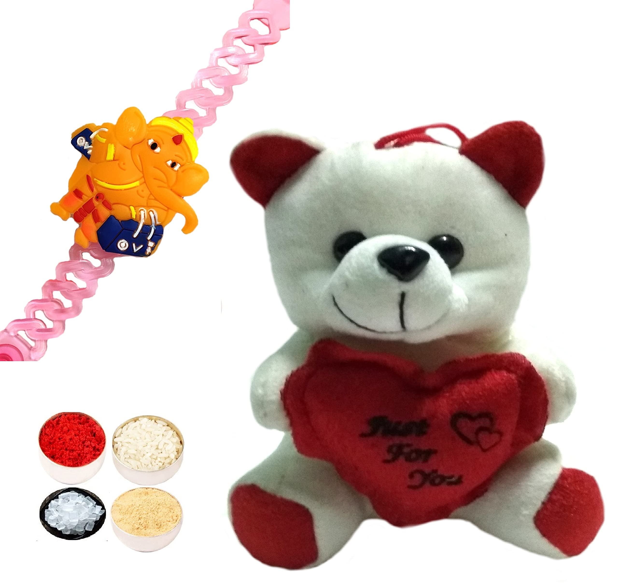 Bal Ganesh LED Rakhi for Kids Brother, Gift Soft Toy with Personal Message & Roli Chandan Chawal Mishri Pack for Little Small Bhai Bhaiya-image-8